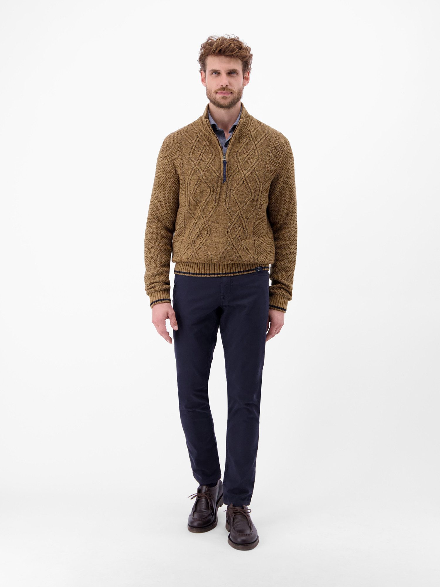 LERROS Strickpullover LERROS Strickpullover mit Zopfmuster und Troyerkragen