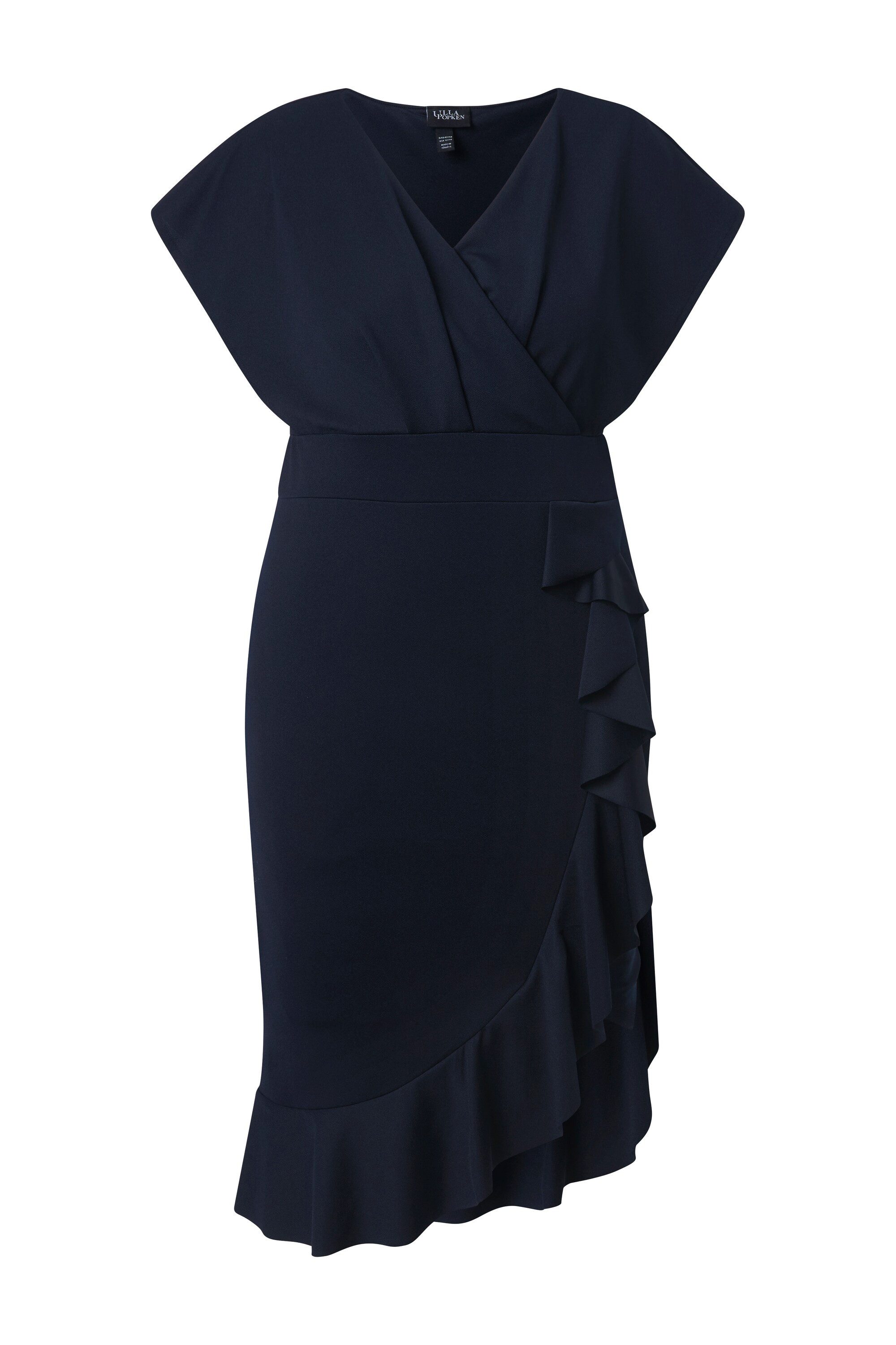 Ulla Popken Midikleid Bodycon-Jerseykleid Rüsche V-Ausschnitt Cup-Ärmel
