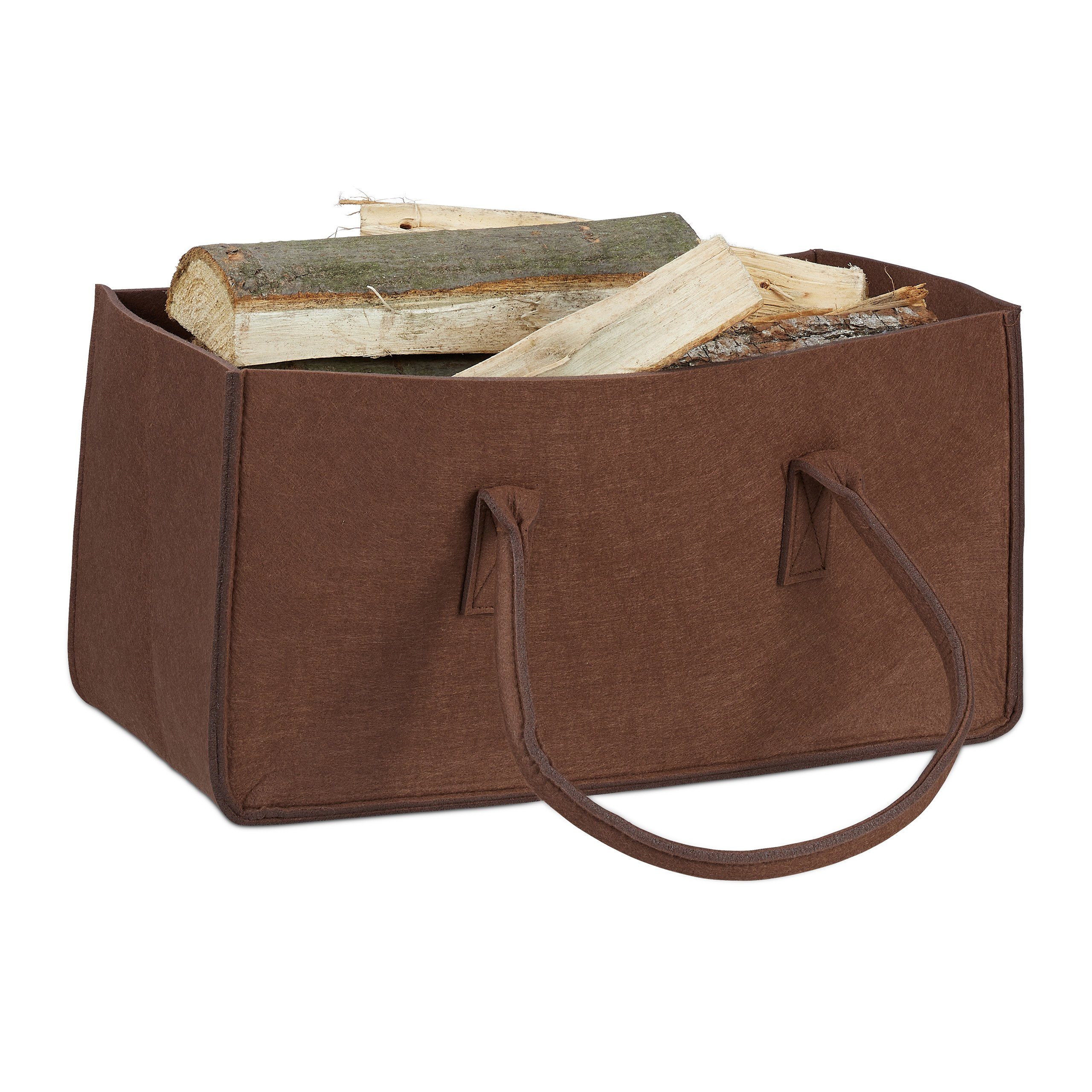 relaxdays Holztragetasche Kaminholztasche aus Filz, Braun günstig online kaufen