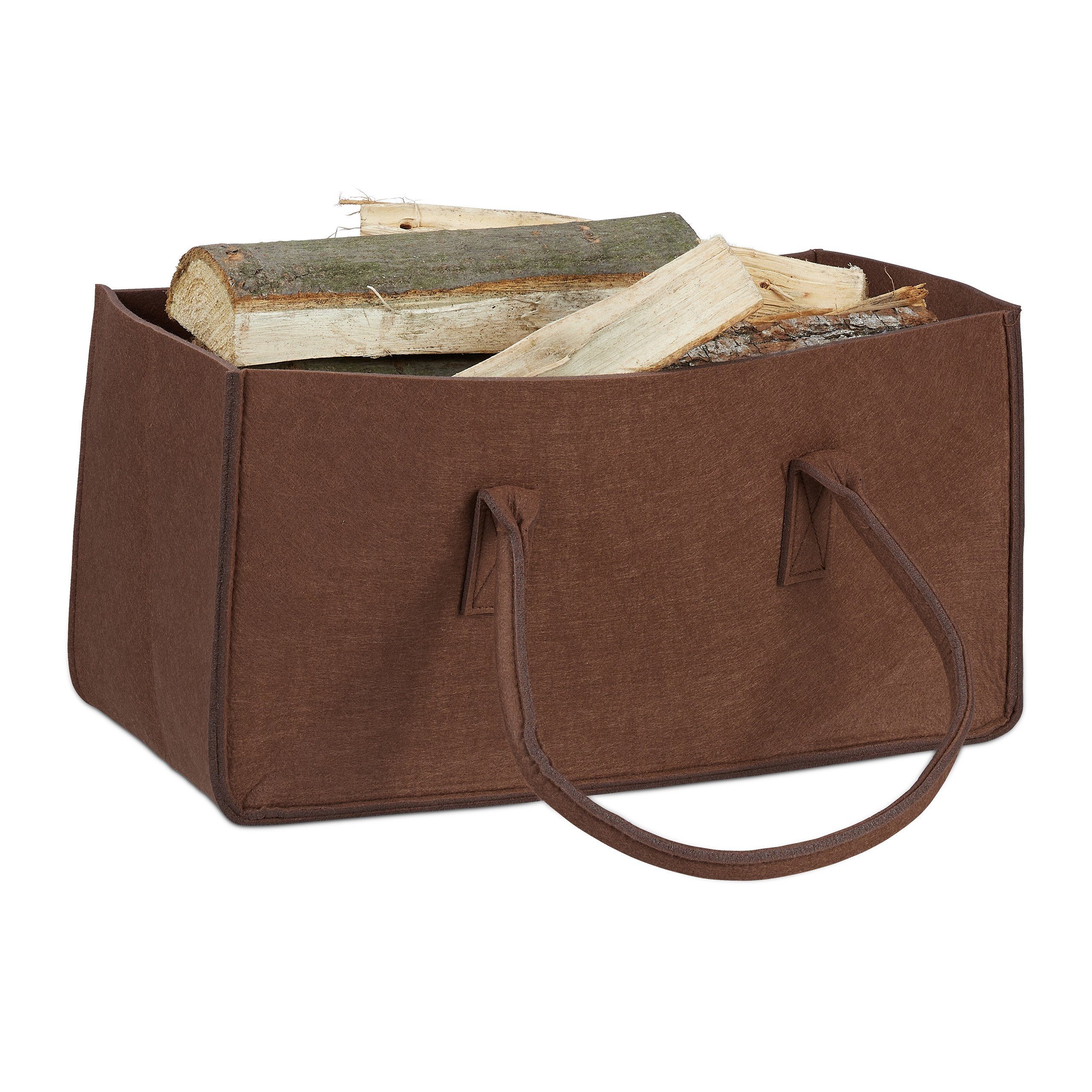 aus Kaminholztasche relaxdays Dunkelbraun Braun Filz, Holztragetasche