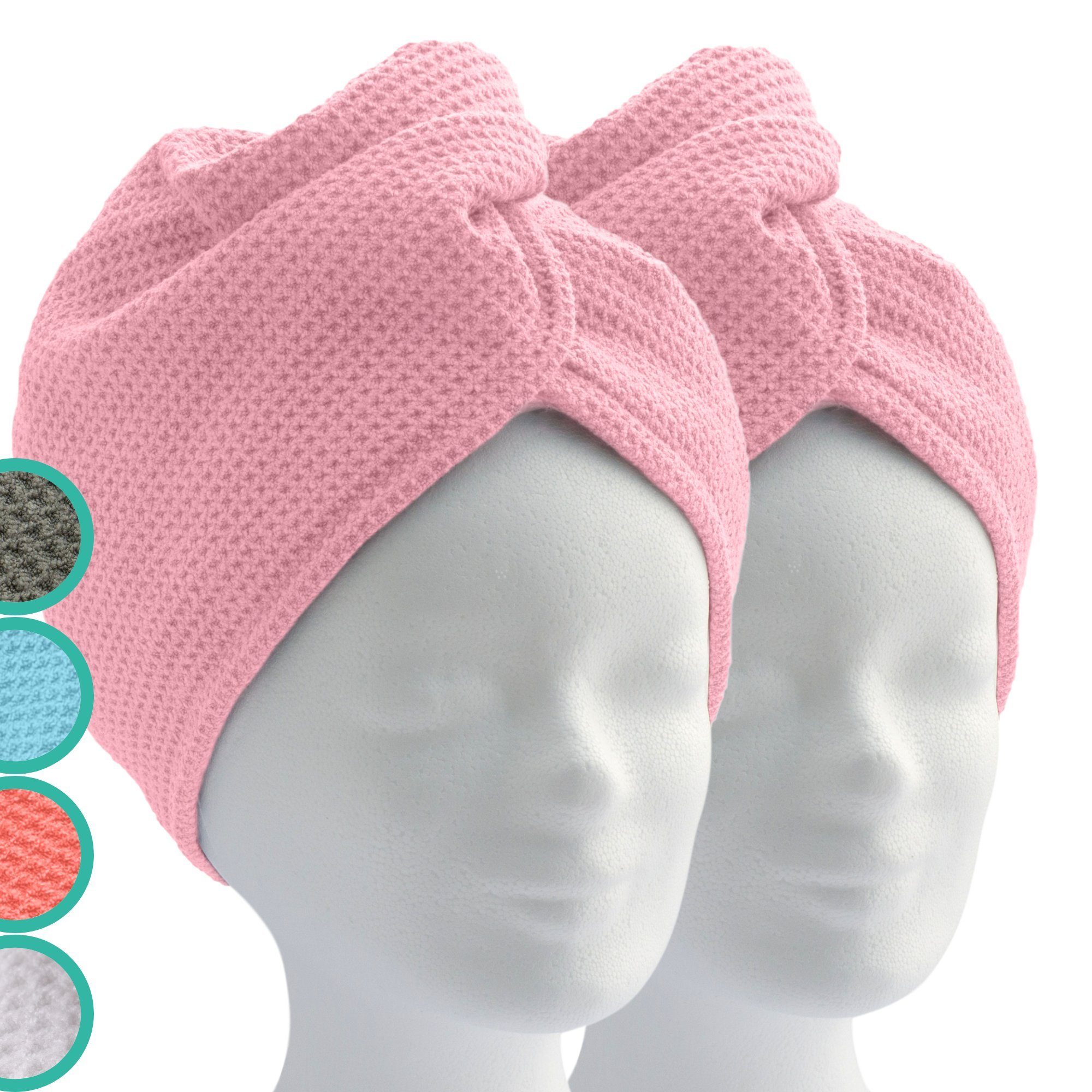 ELEXACARE Turban-Handtuch Haarturban mit Knopf, Mikrofaser (2-St), Turbanhandtuch mit Knopf und Schlaufe