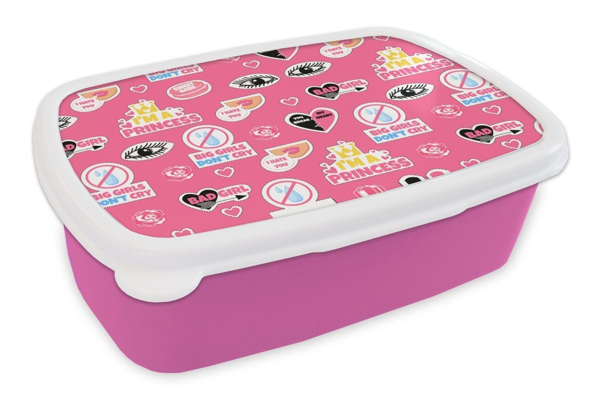 MuchoWow Lunchbox Mädchen (2-tlg), - Mädchen, Muster, Rosa Brotdose Kinder, Prinzessin Kunststoff - Kunststoff, Brotbox Erwachsene, Snackbox, - für