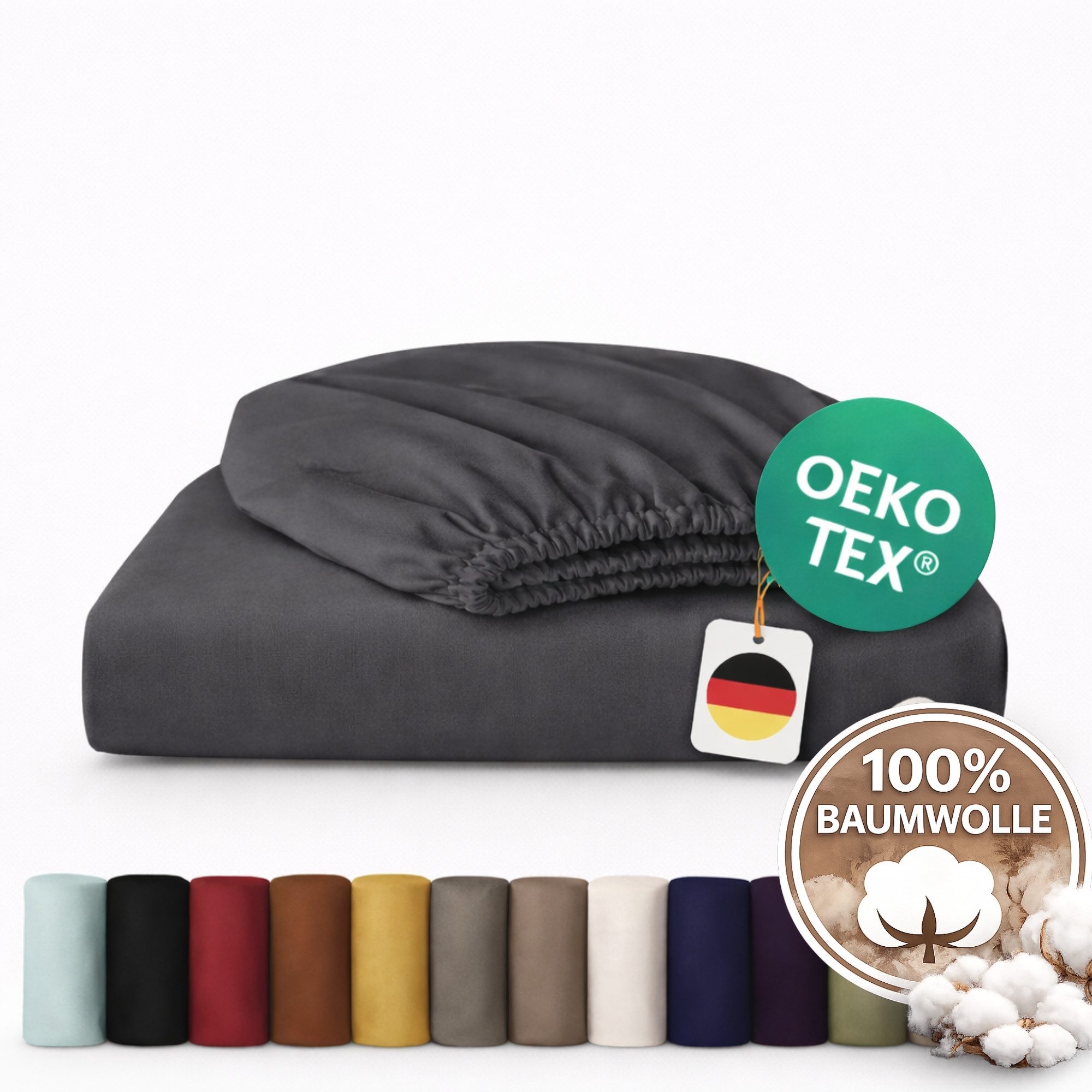 Komfortec Spannbettlaken Jersey Spannbettuch, 90x200, 140x200, 160x200, 180x200 oder 200x200 cm, 100% Baumwolle (135 g/m), Gummizug: Rundum, (1 Stück), OEKO-TEX® Standard 100 Zertifisiert, für Matratzen bis 25 cm Höhe
