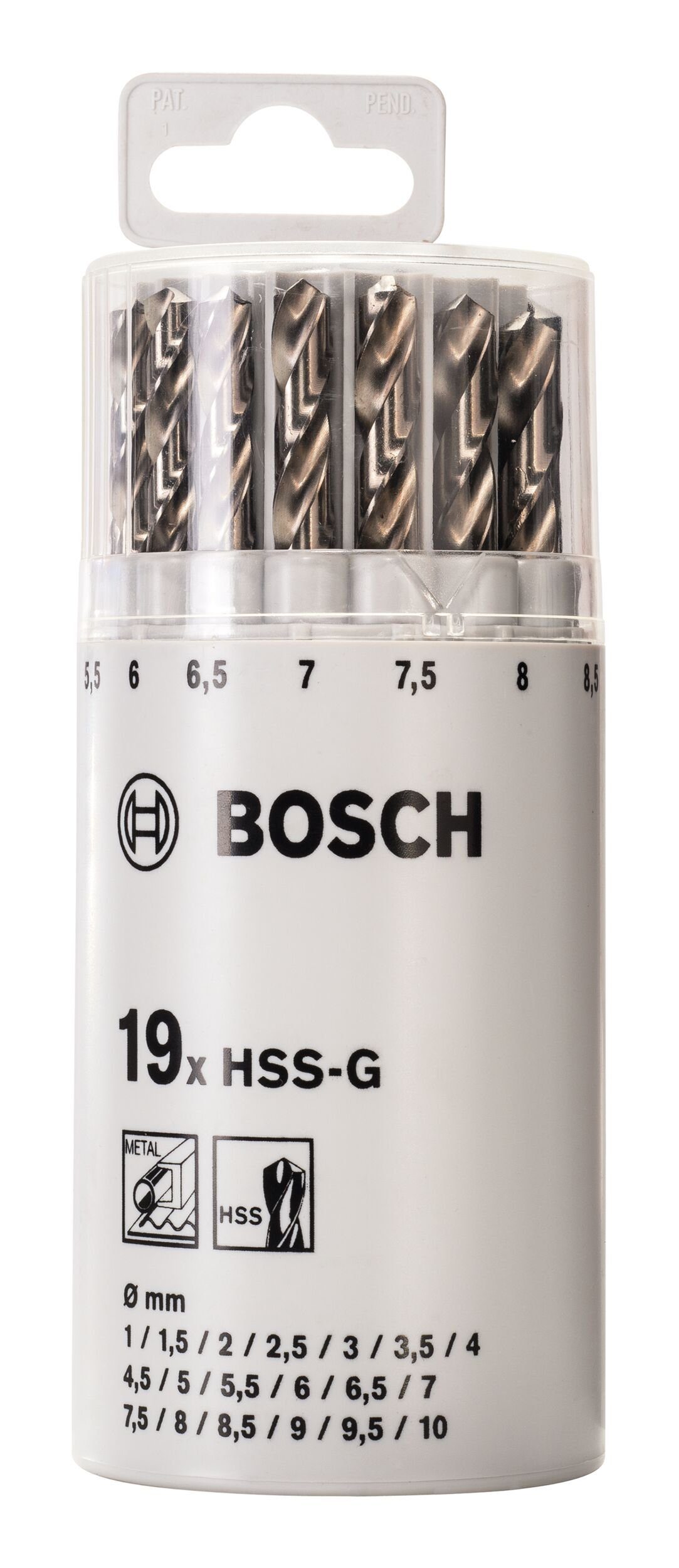 BOSCH Metallbohrer, (19 Teile), HSS-G Set in Kunststoffrunddose 135° - 1 - 10 mm, 19-teilig