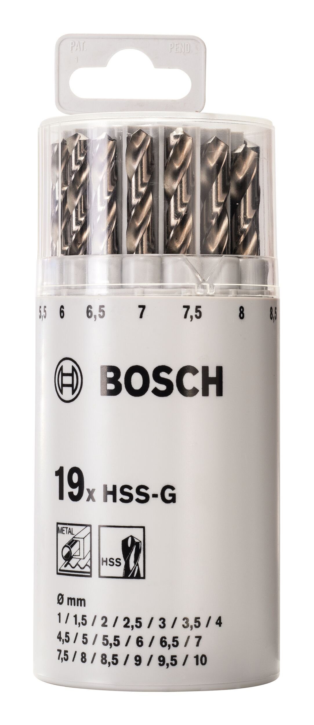 BOSCH Metallbohrer, HSS-G Set in Kunststoffrunddose 135° - 1 - 10 mm - 19-teilig