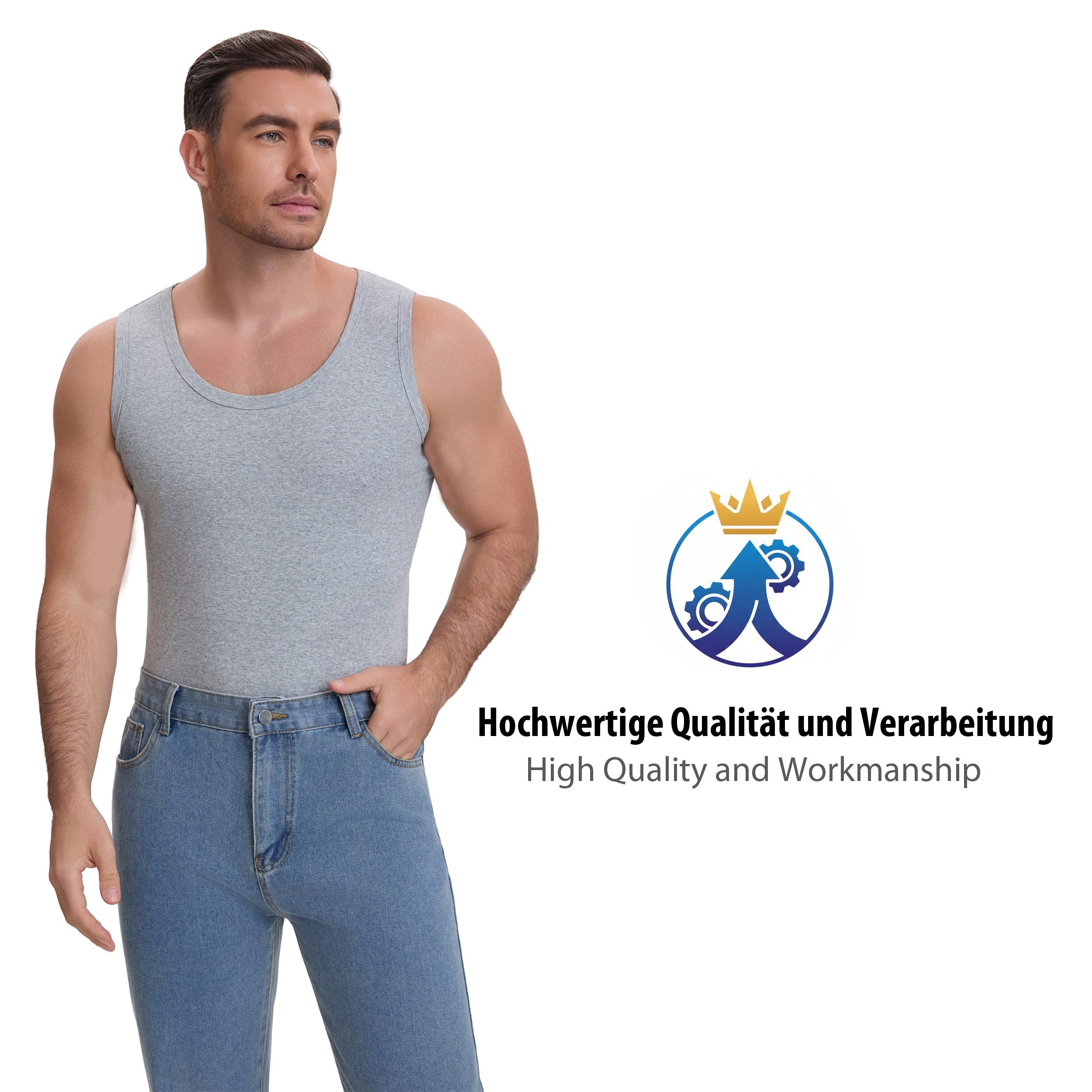 LOREZA Unterhemd 4er Set Unterhemden Feinripp extralong - Basics - Bunt (Spar-Packung, 4-St., 4er Pack)