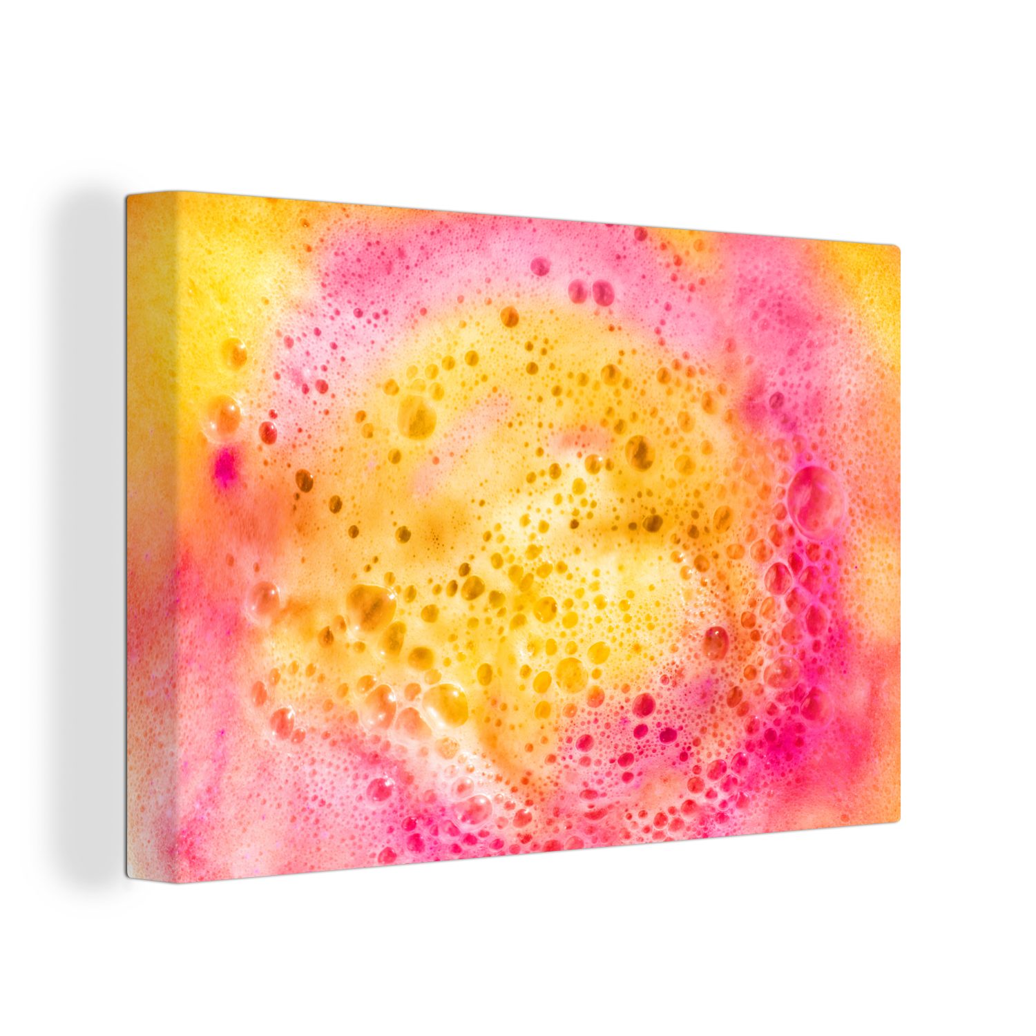 OneMillionCanvasses® Leinwandbild Rosa und gelbe Badebombe, (1 St), Wandbild Leinwandbilder, Aufhängefertig, Wanddeko, 30x20 cm