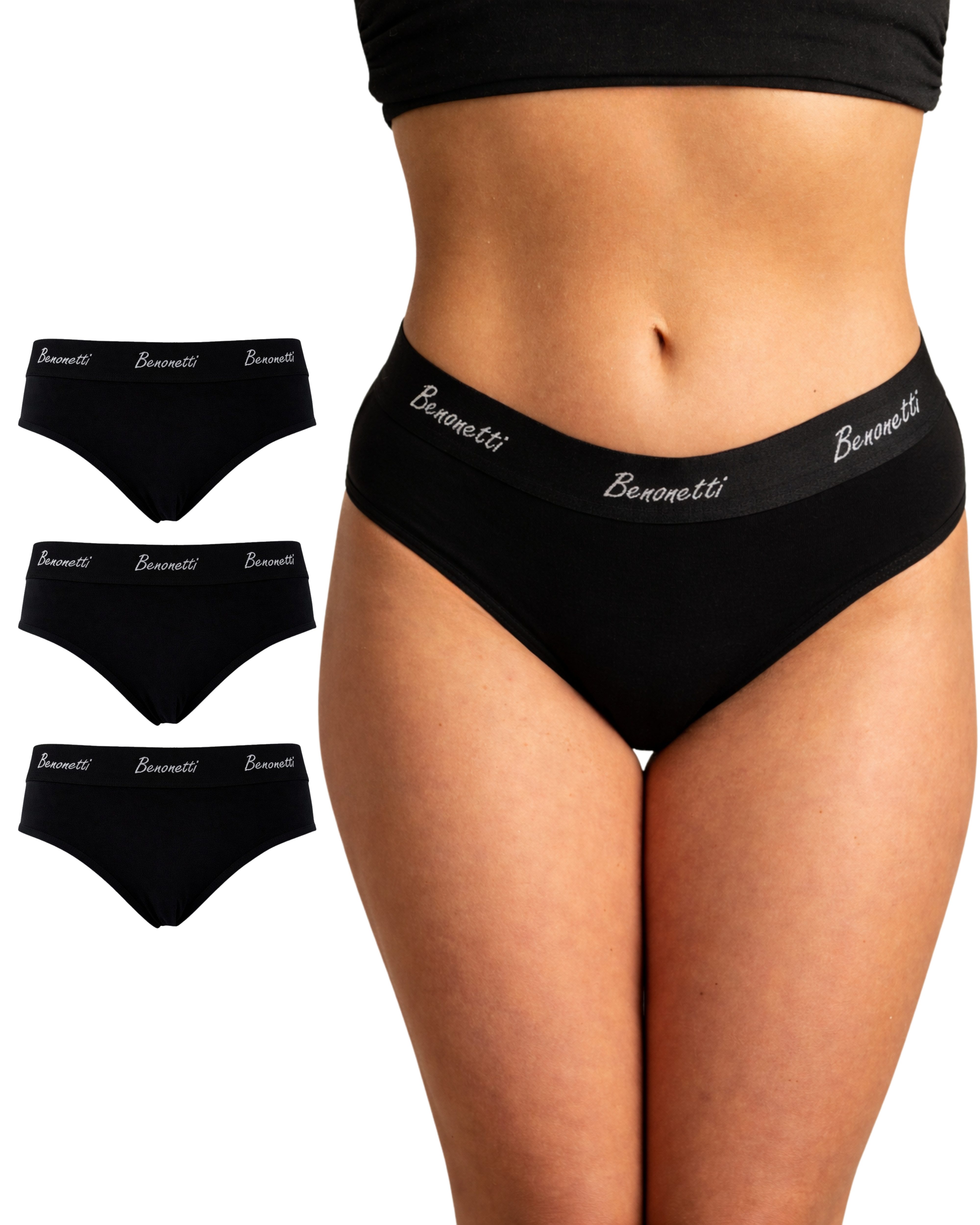 Benonetti Slip Damen 3er Pack aus Baumwolle und bequemer Passform (3er Set, 3er-Pack) Elastisch und bequemer Bund mit Logo, Elastikbund