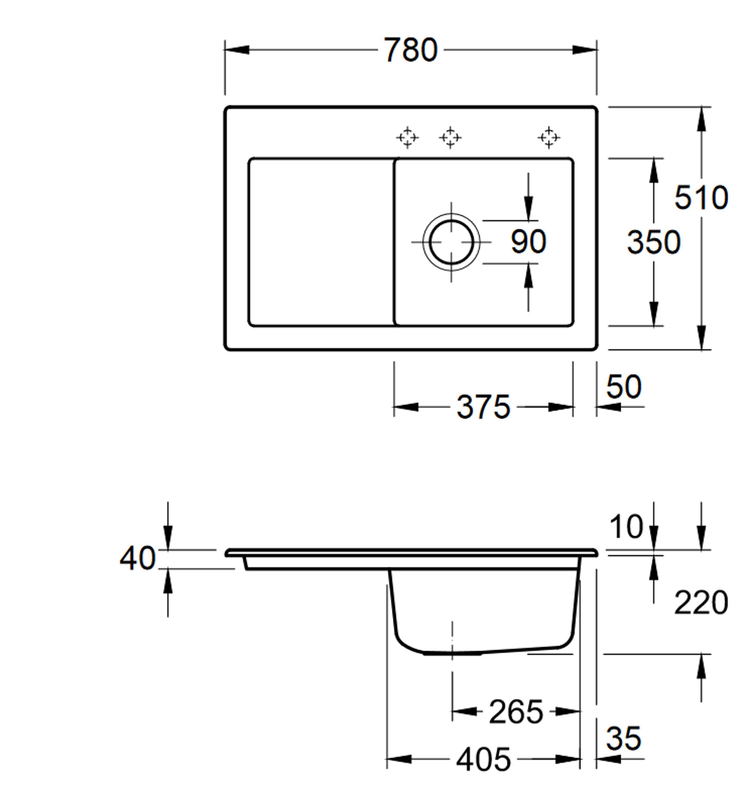 Villeroy & Boch Serie, Küchenspüle und rechts 6714 78/22 links 01 SL, cm, Becken Rechteckig, möglich Subway