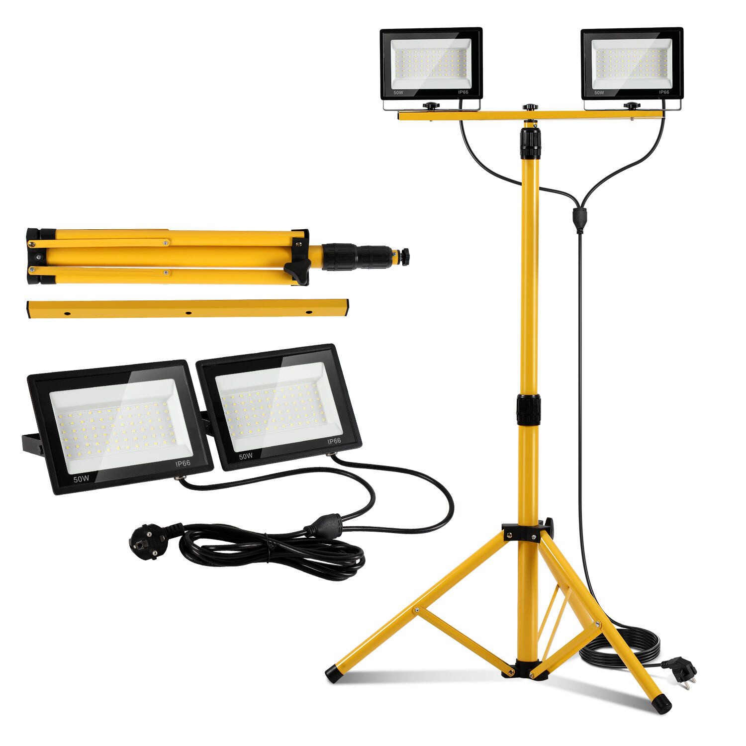 Clanmacy Flutlichtstrahler 50W LED Baustrahler Flutlicht Scheinwerfer Arbeitsleuchte Kaltweiß, Kaltweiß