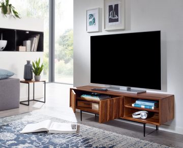 Wohnling Lowboard WL6.556 (Sheesham Massivholz 123x42x35 cm mit zwei Türen), TV-Schrank mit Stauraum, Fernsehkommode Modern