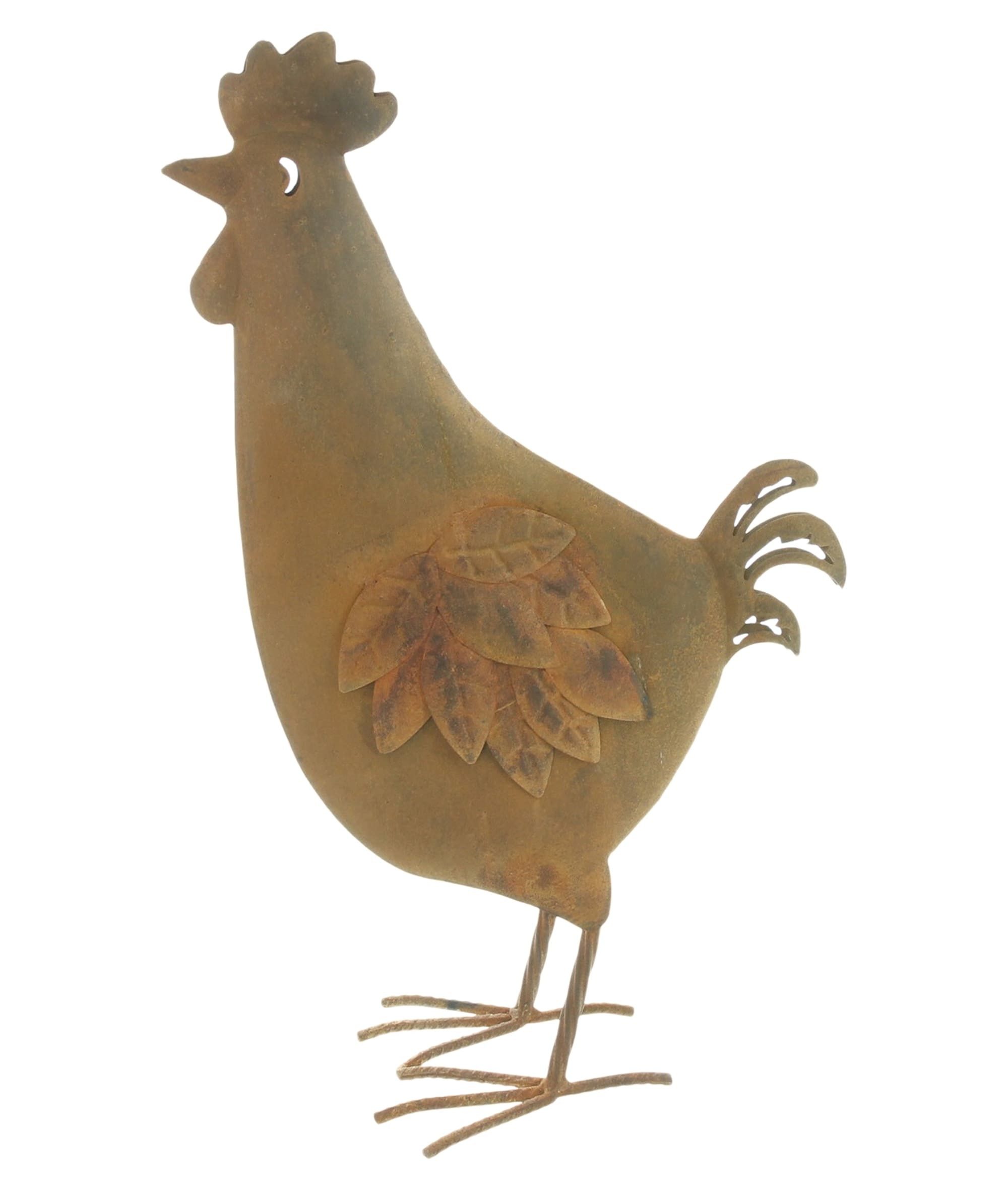 Dekoleidenschaft Dekofigur "Henne" aus Metall, Edelrost Finish, Huhn 44 cm hoch, Outdoor Balkon, & Gartendeko für Draußen