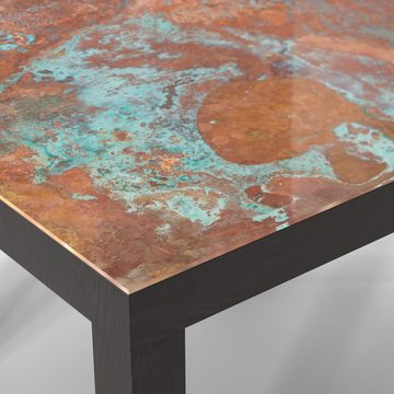 DEQORI Couchtisch 'Rostige Kupferplatte', Glas Beistelltisch Glastisch modern
