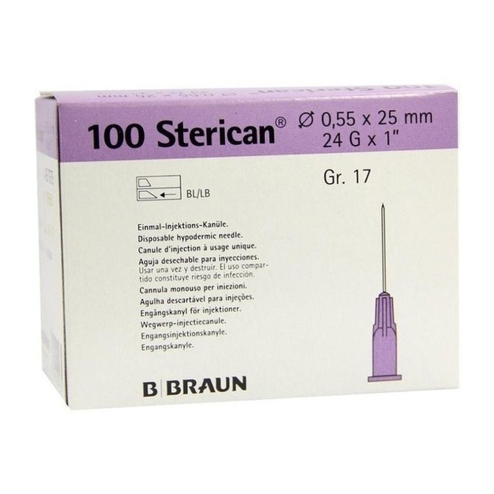 B. Braun Melsungen AG Lanzetten STERICAN Kanülen Luer-Lok 0,55x25 mm Gr.17 lila, 100 Stück, 24,00G, 100 St.