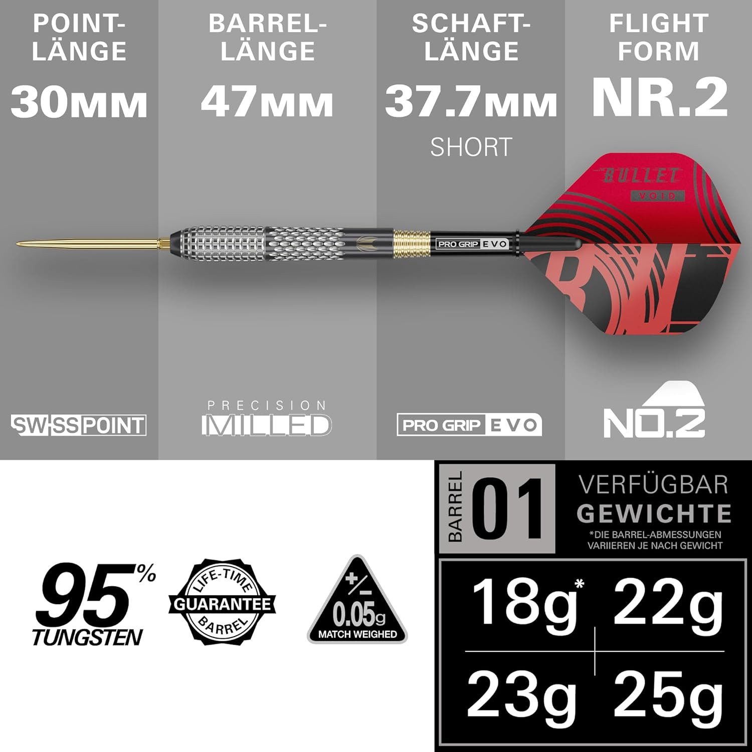 TARGET DARTS Dartpfeil Stephen Bunting G5 Void Swiss-Point-Darts, 22G, 95% Tungsten