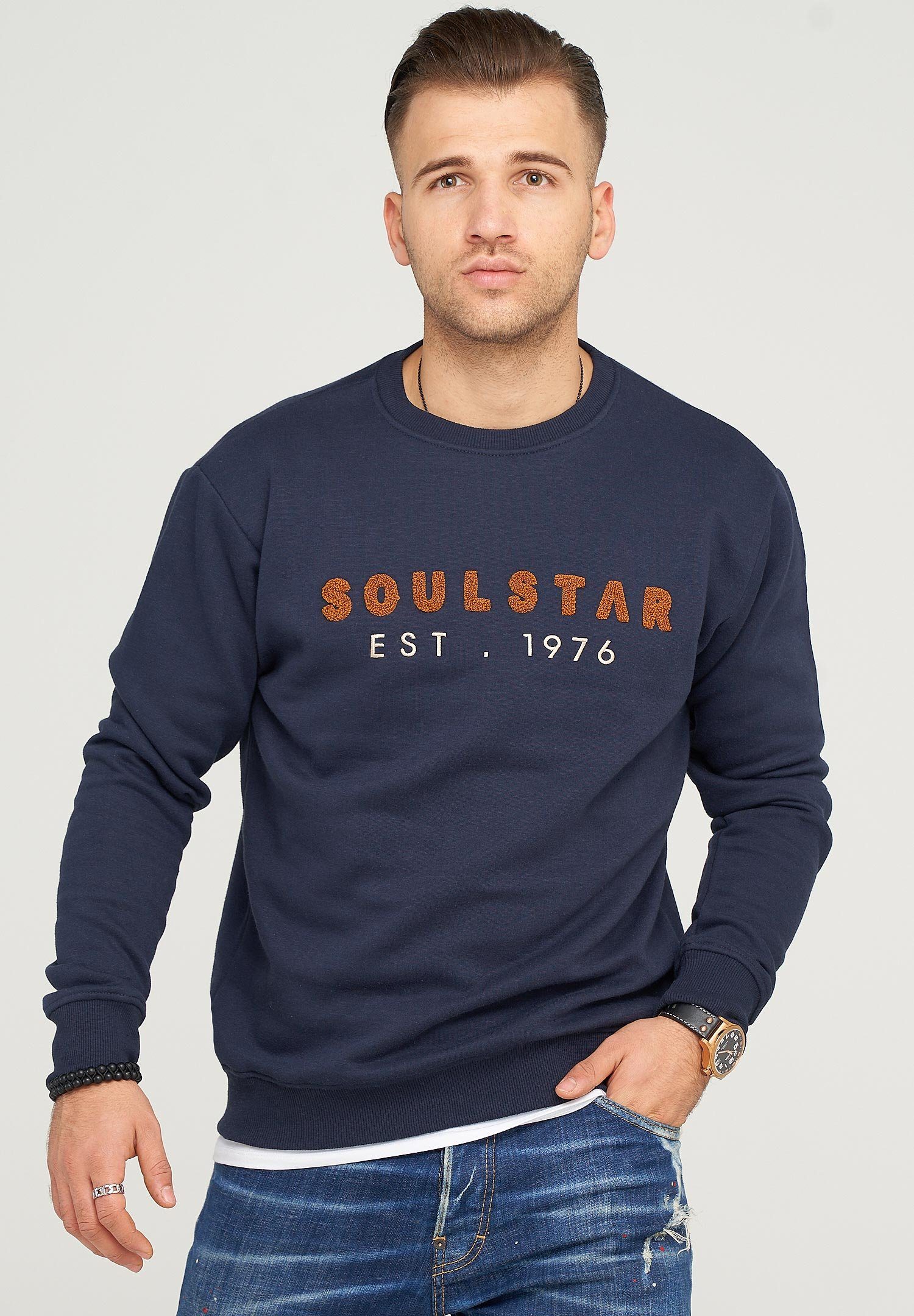 SOULSTAR Sweatshirt SYDNEY mit hochwertiger Bestickung dunkelblau