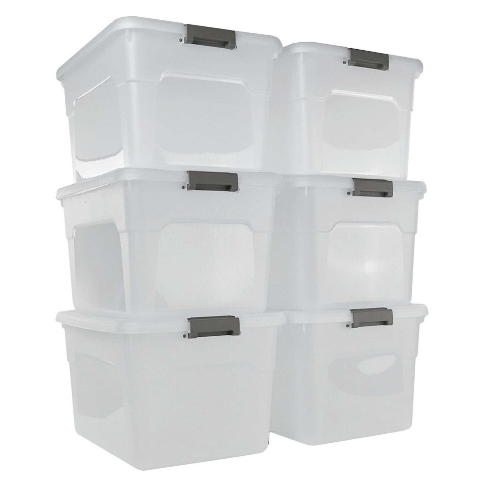 PROREGAL® Aufbewahrungsbox mit Deckel 30-60 Liter Kunststoff Transparent Stapelbar (6 St)