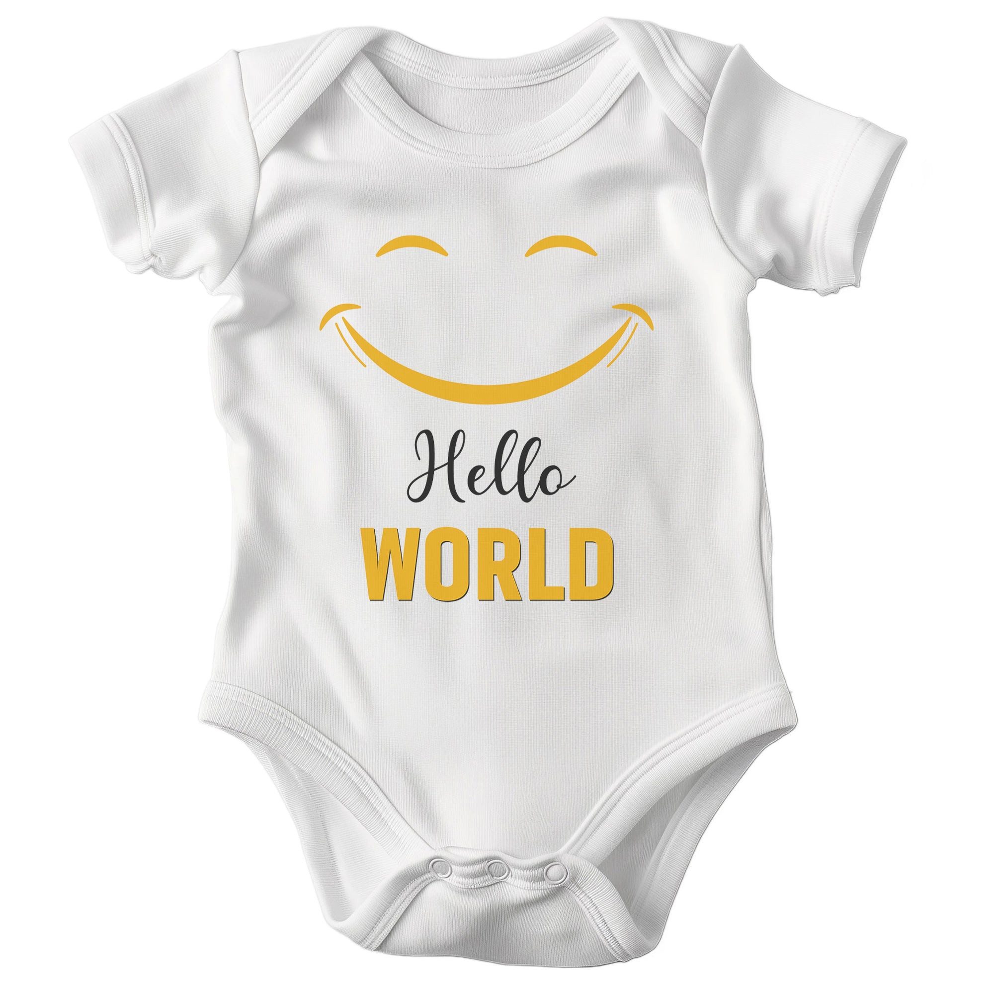 Kurzarmbody Bio Unisex Babybody Weiß Hello World Smiley Geschenk Geburt Babyparty