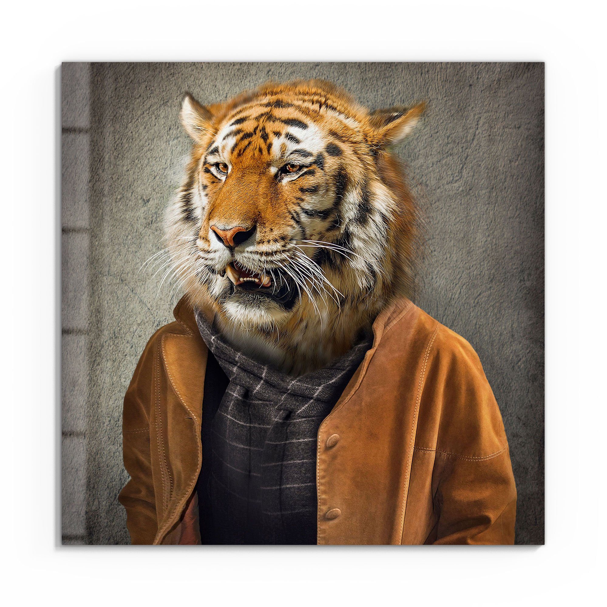 DEQORI Glasbild 'Tiger in Menschengestalt', 'Tiger in Menschengestalt',  Glas Wandbild Bild schwebend modern