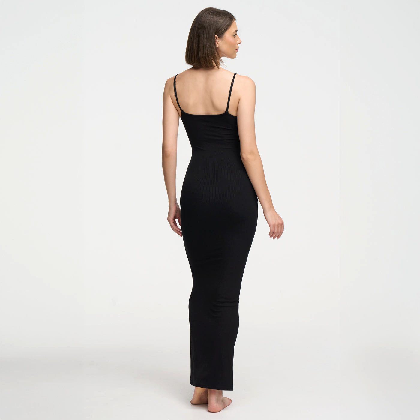 cfab (creamy fabrics) Jerseykleid Ribbed Cami Maxikleid-Schwarz-XL (1-tlg)