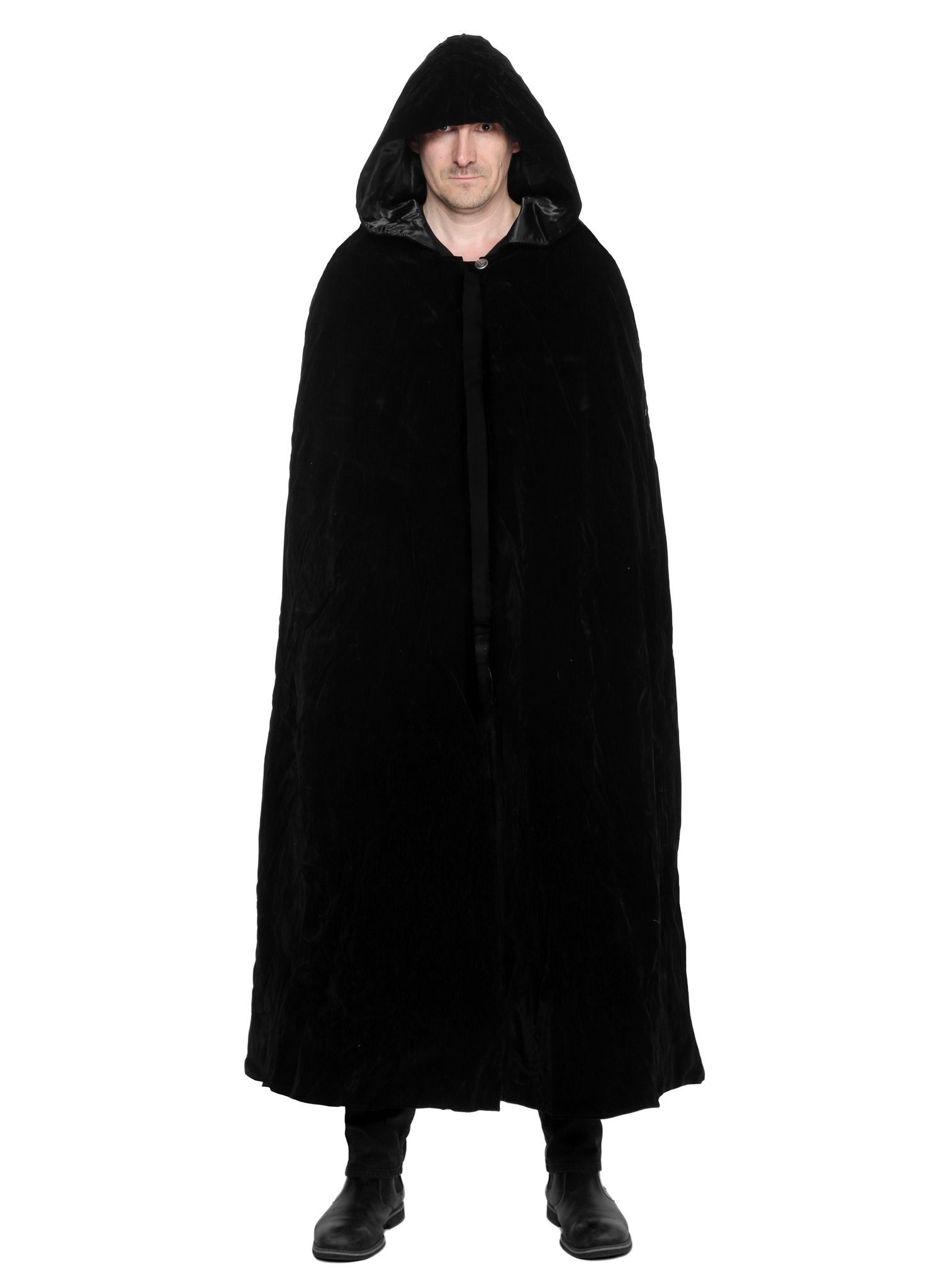Underwraps Zauberer-Kostüm Kapuzencape schwarz - Karneval Faschingskostüm, Düsterer Umhang in hoher Qualität