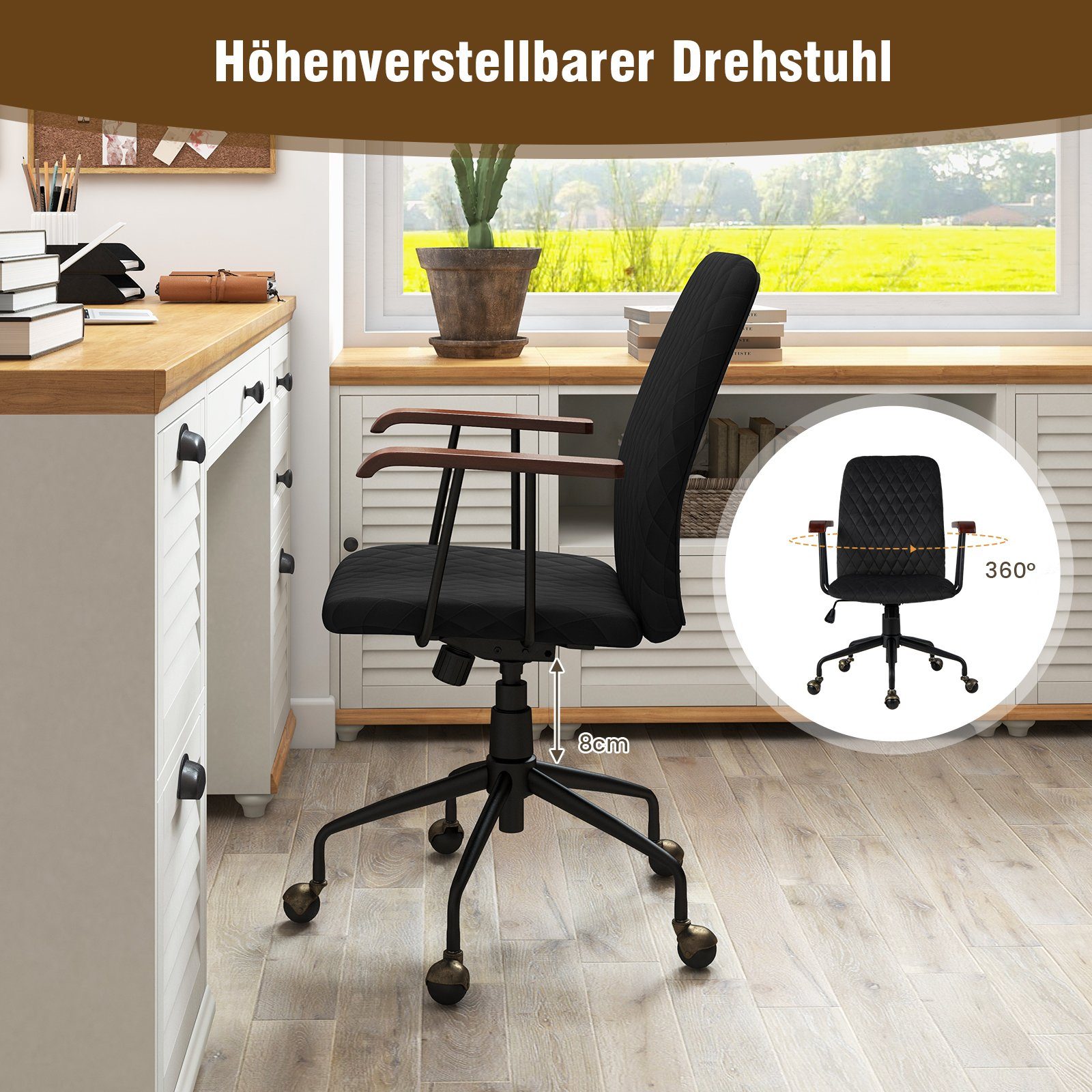 COSTWAY Drehstuhl, Bürostuhl bis 150 89,5 kg, schwarz bis 97,5cm höheverstellbar