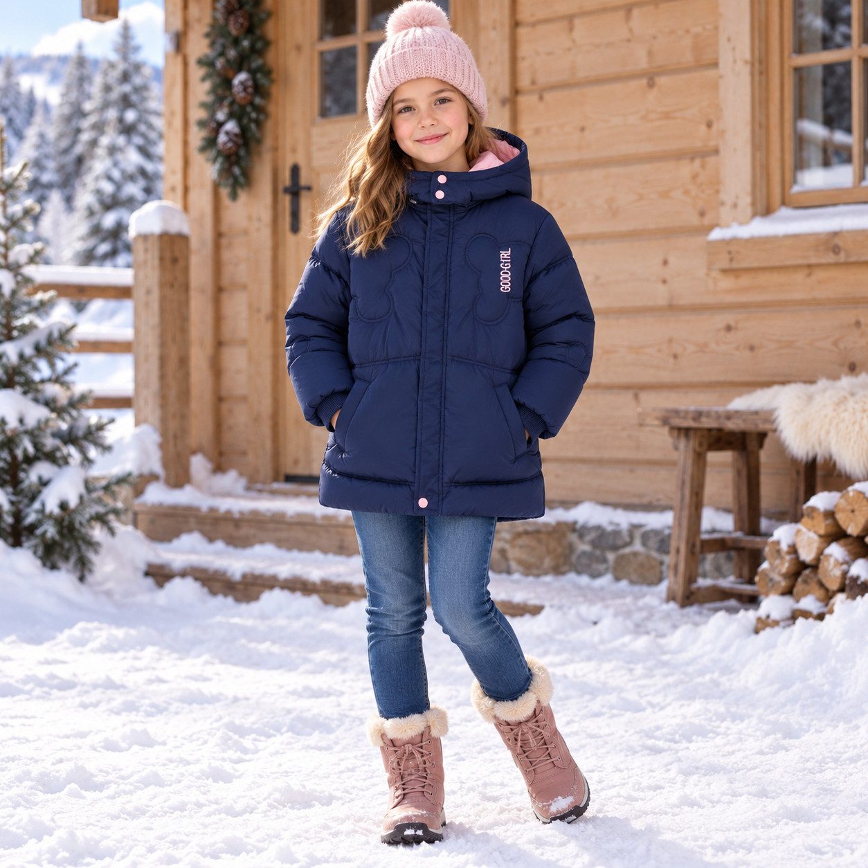 GLO-STORY Winterjacke Glo-Story Kinder Mädchen Winterjacke Jacke mit Kapuze Gr. 104 bis 158 – Bild 3 von 5