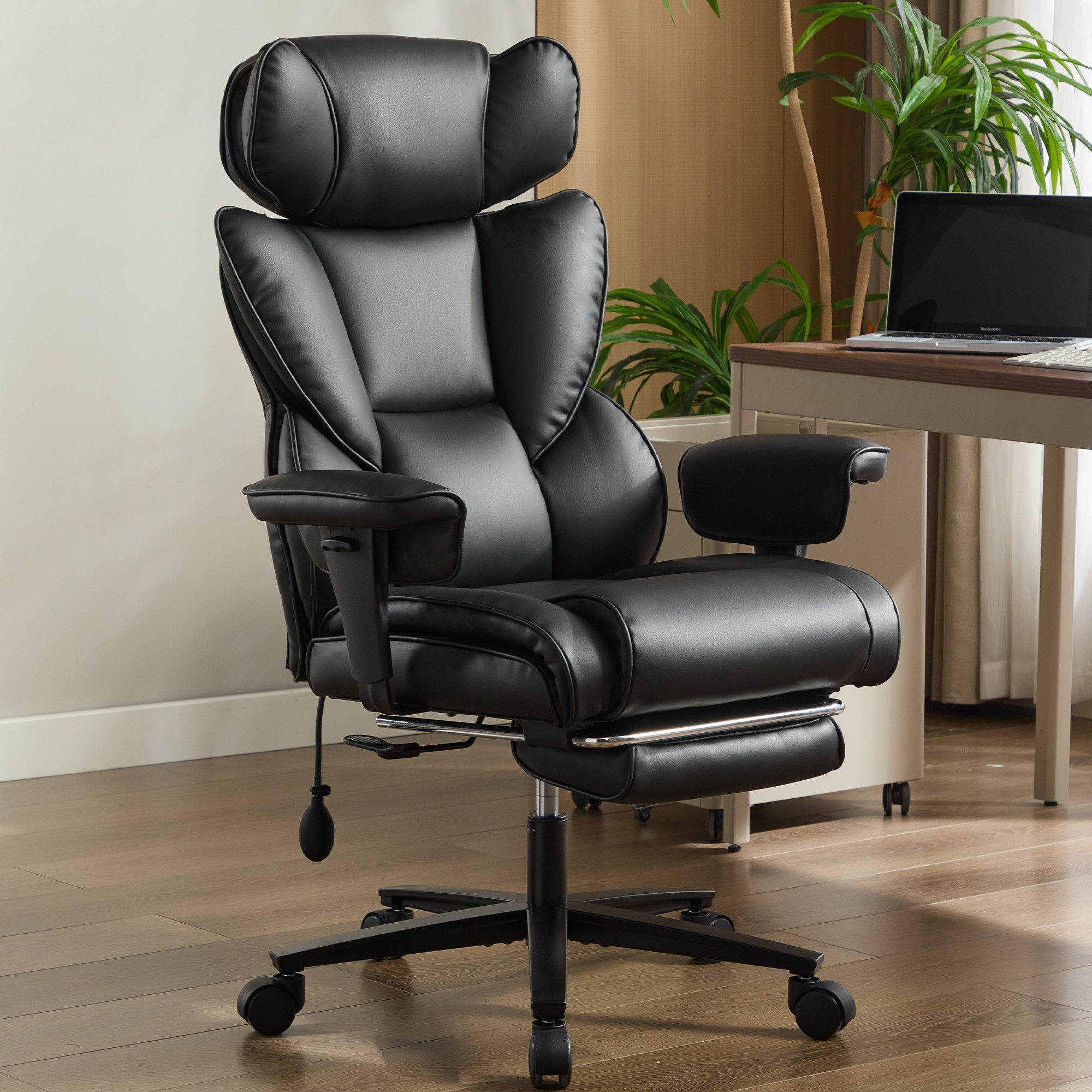 KEFEYA Bürostuhl Gaming-Stuhl Loungesessel mit Fußstütze (verstellbarer Kopfstütze & Lendenstütze – Gamingstuhl aus Kunstleder für Homeoffice, Gaming & Erwachsene, 1 St), Lumbar Airbag, Verstellbare Kopfstütze