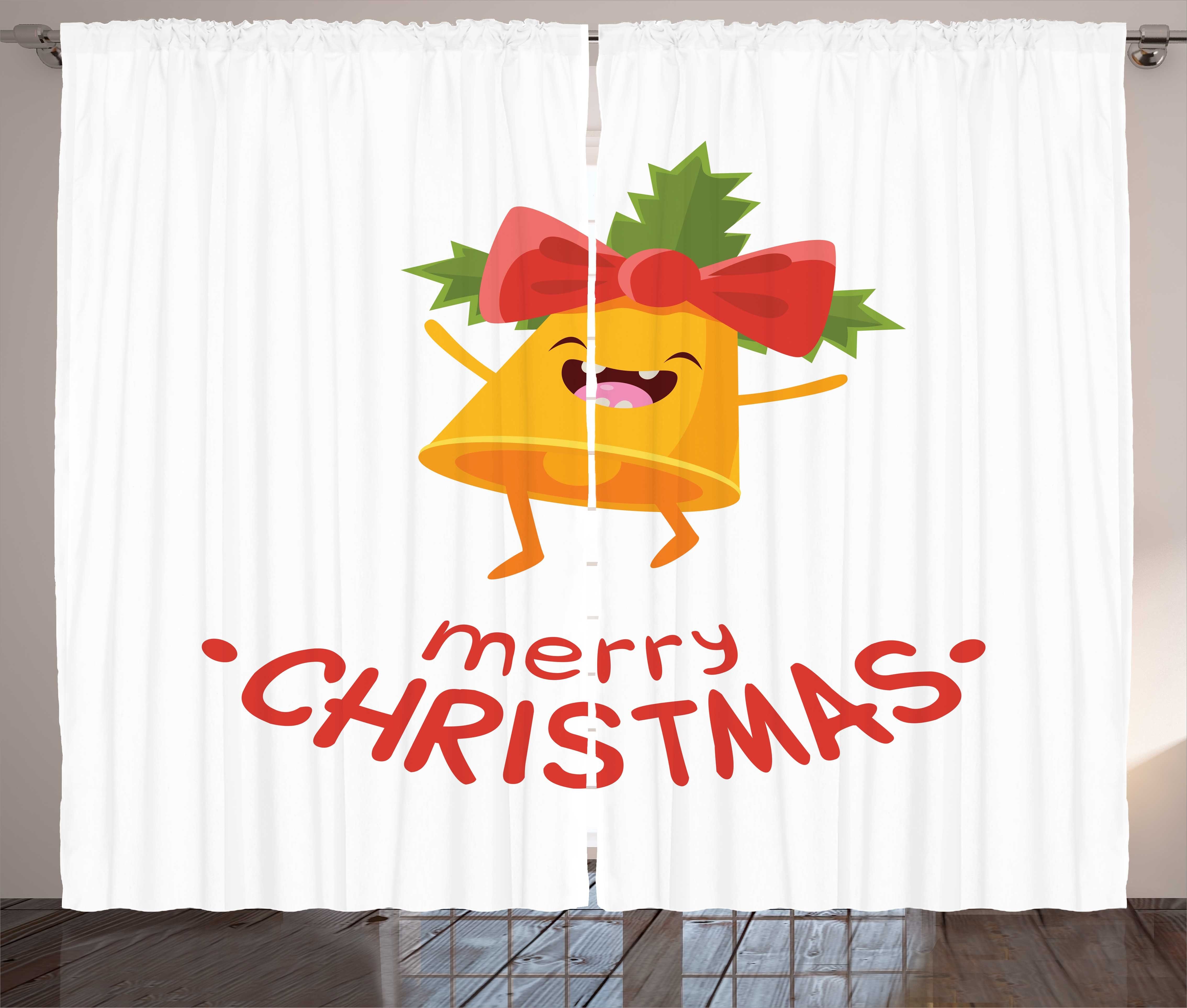 Gardine Schlafzimmer Kräuselband Vorhang mit Schlaufen und Haken, Abakuhaus, Weihnachten Jubeln Happy Xmas Glocke