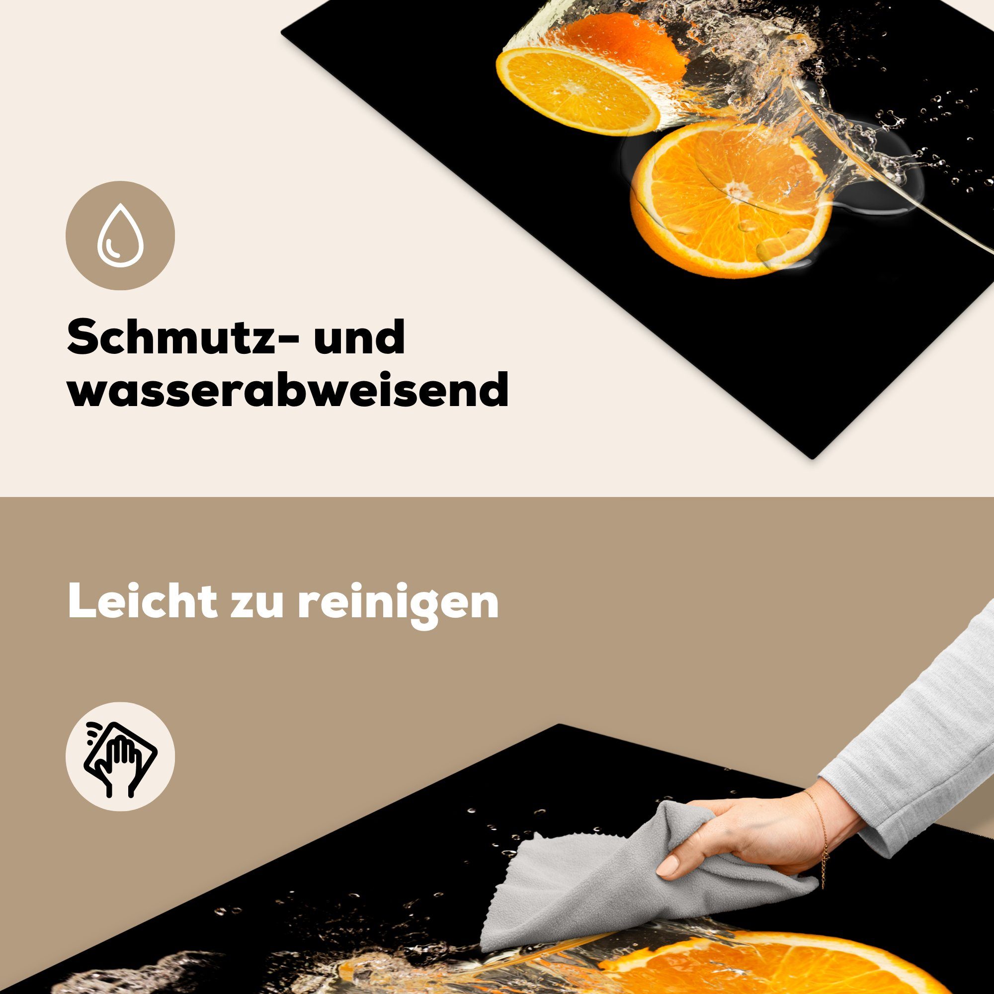 MuchoWow Herdblende-/Abdeckplatte Orange - Stillleben Schwarz - Vinyl, Wasser tlg), Induktionskochfeld 81x52 Schutz für Ceranfeldabdeckung küche, die - (1 cm, Obst, 