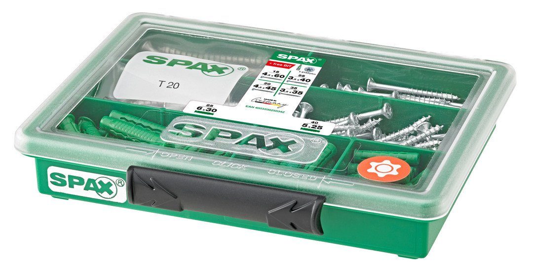 SPAX Schrauben- und Dübel-Set Spax Менюskasten - 160 Stück