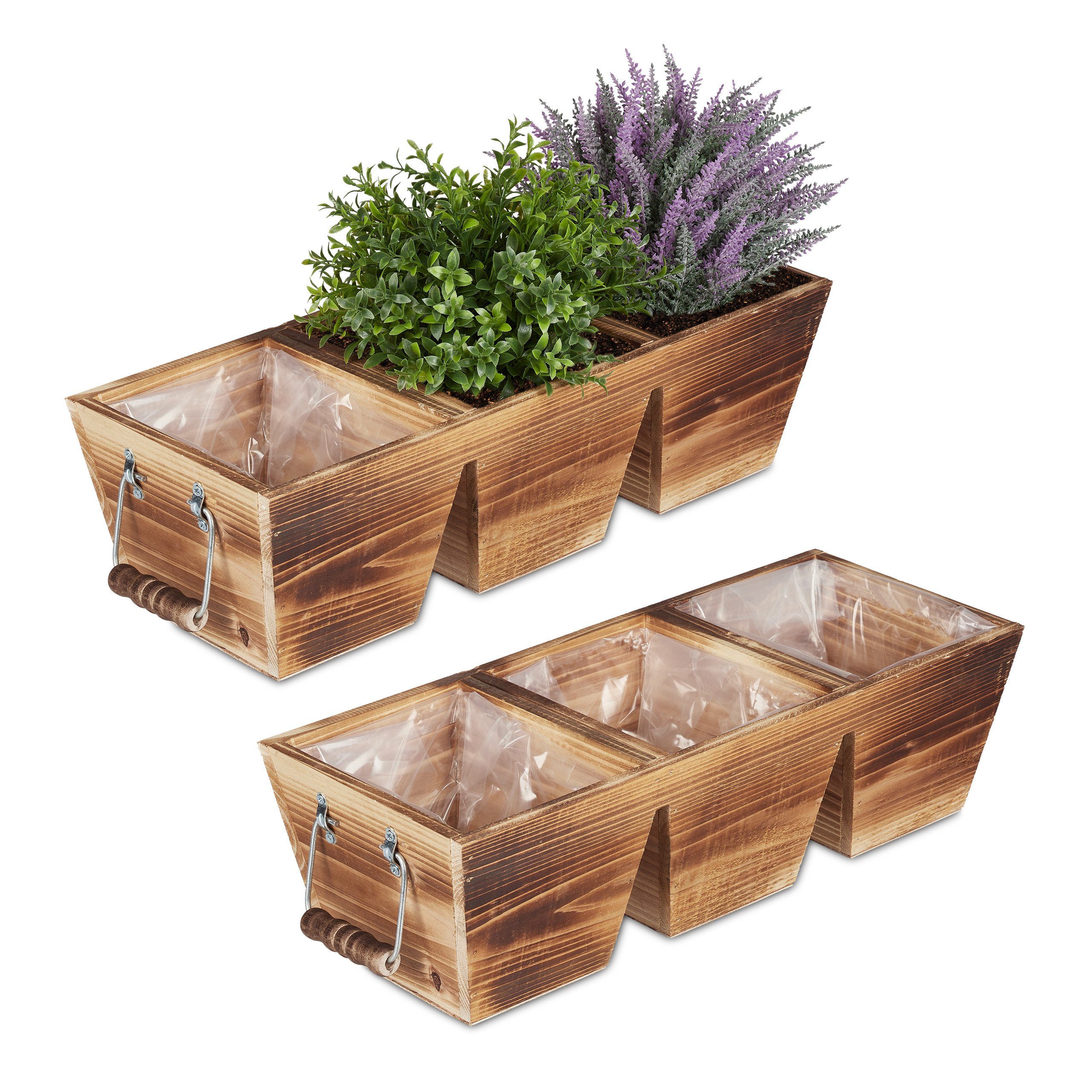 relaxdays Blumenkasten Holz Blumenkasten mit 3 Fächern, Pflanzkasten