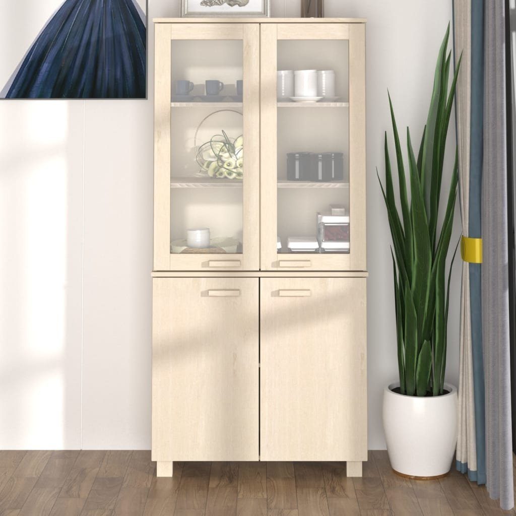 vidaXL Buffet-Vitrine aus Kiefer in Honigbraun mit 4 Türen, (B/H/T 85 x 180 x 35 cm)