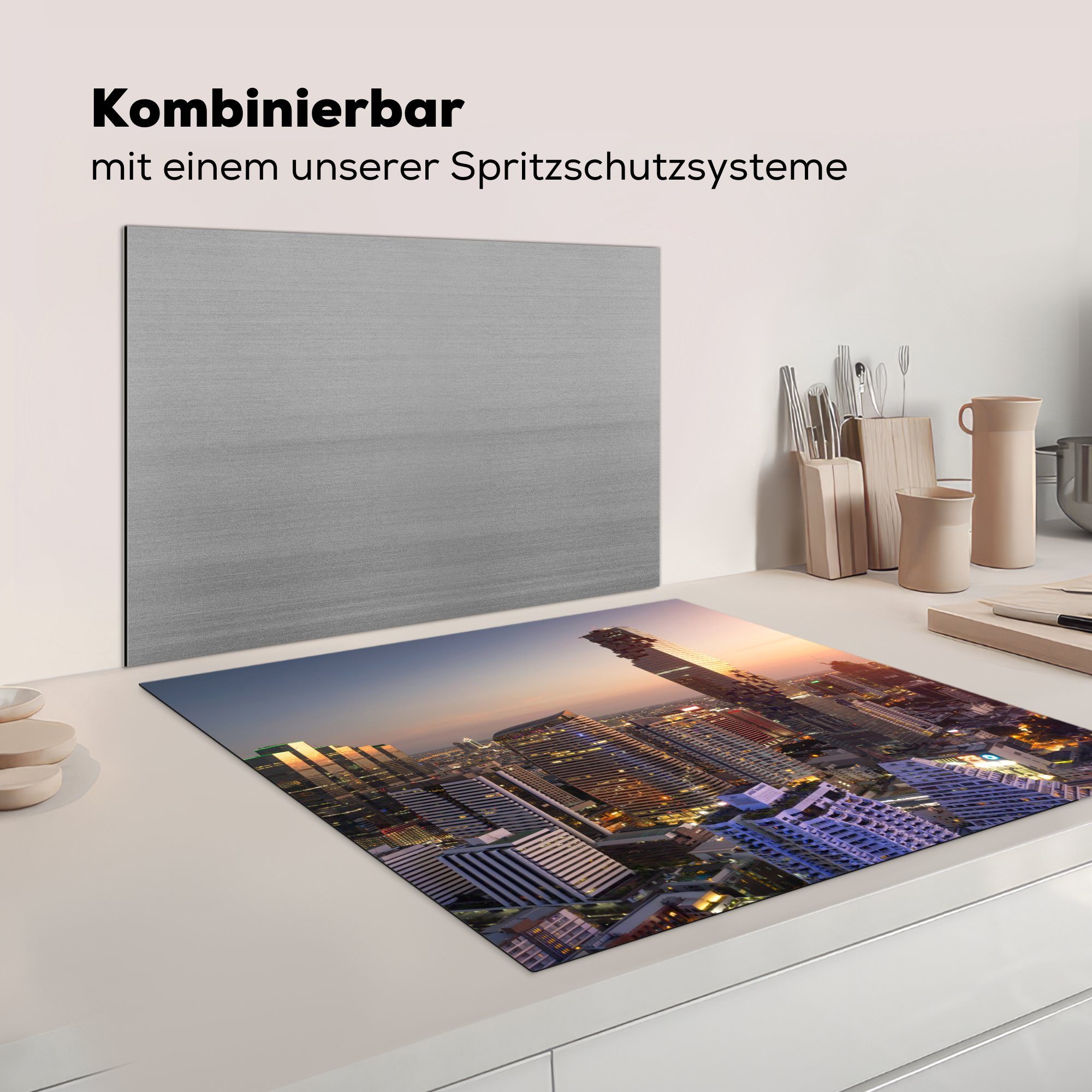 Wohnung - für - Arbeitsplatte Vinyl, Herdblende-/Abdeckplatte 78x78 Urban, MuchoWow Bangkok Ceranfeldabdeckung, küche tlg), cm, (1