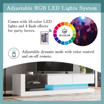 XDOVET TV-Schrank Stilvoller Hochglanz 140cm 16-farbige LED-Beleuchtung Weiß 60 Zoll TV-Fläche ein Möbelstück, das Eleganz und Funktionalit
