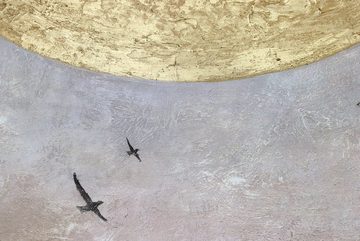 YS-Art Gemälde Sonnenenergie II, Landschaft, Leinwand Bild Handgemalt Goldene Sonne Vögel Abstrakt