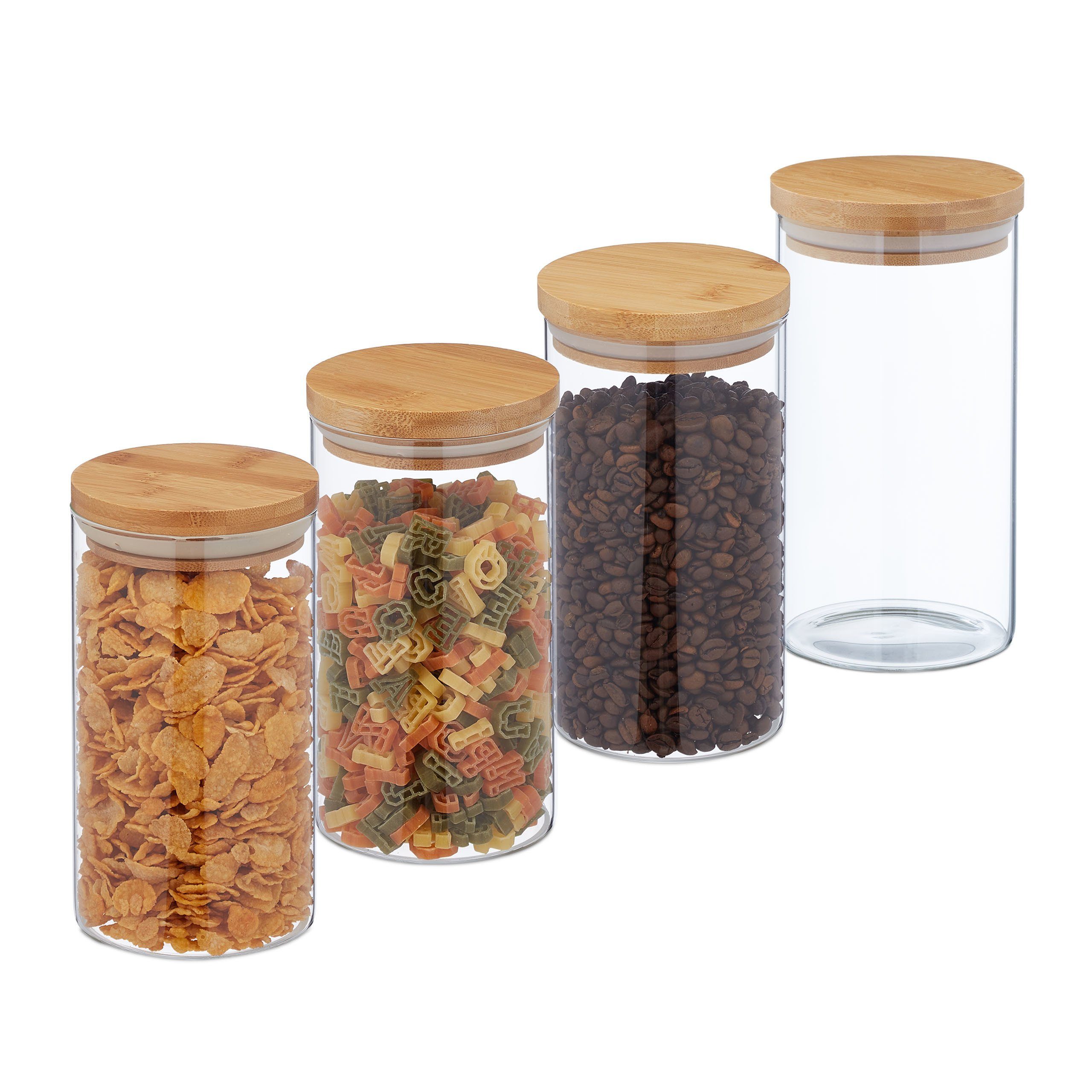 relaxdays Vorratsglas Vorratsgläser mit Deckel 4er Set 1000 ml, Glas