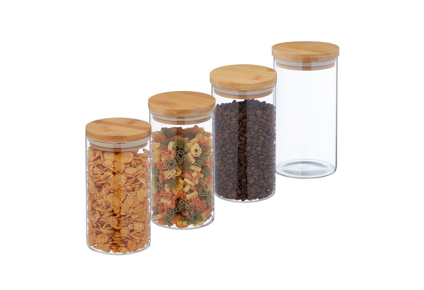 relaxdays Vorratsglas Vorratsgläser mit Deckel 4er Set 1000 ml, Glas, (4-tlg)