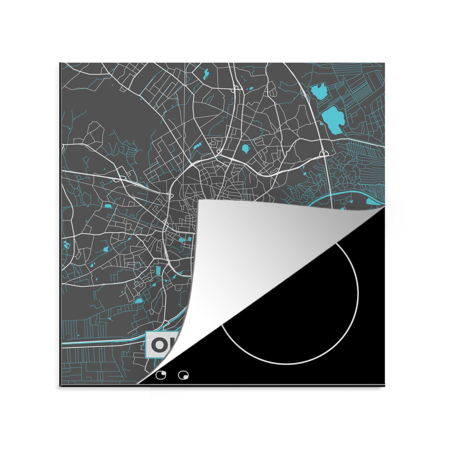 MuchoWow Herdblende-/Abdeckplatte Stadtplan - Deutschlandkarte - Blau - Oldenburg - Karte, Vinyl, (1 tlg), 78x78 cm, Ceranfeldabdeckung, Arbeitsplatte für küche