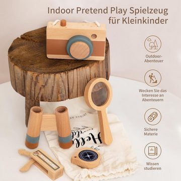 yozhiqu Spielwerkzeug Lustiges Outdoor-Abenteuer Set für Kinder, Holz Teleskop, Kompass, (1-tlg), Lupe, Kamera, kognitives Spielzeug für die Früherziehung, Geschenk