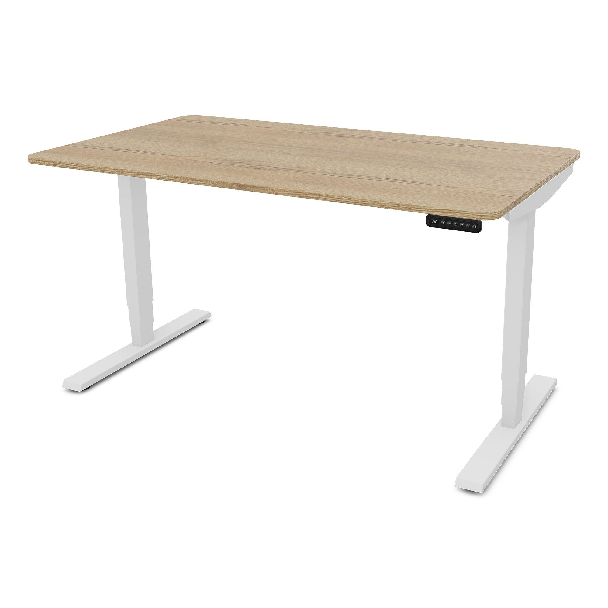 ASSMANN Büromöbel Schreibtisch Y-LINE Curved (120x70cm Weiß Eiche Natura Kollisions-Schutz, Elektrisch höhenverstellbar, Kindersicherung 2-fach-Motorik Doppelhub, einfache Montage, für Büro und Homeoffice), TÜV-zertifiziert, Blauer Engel, 5 Jahre Herstellergarantie
