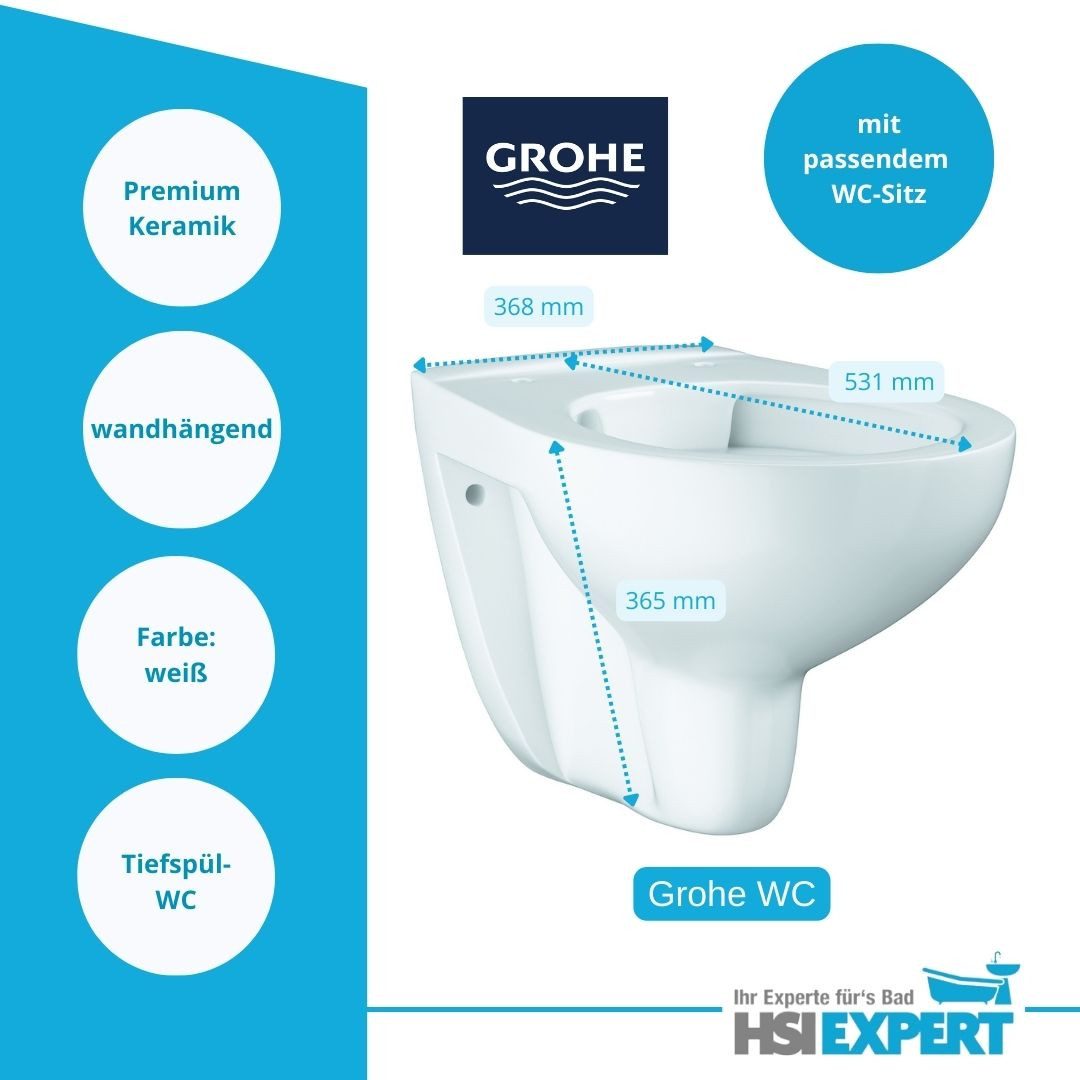 Grohe Tiefspül-WC Grohe hänge WC Toilette spülrandlos WC Sitz, Wandmontage, Abgang hinten