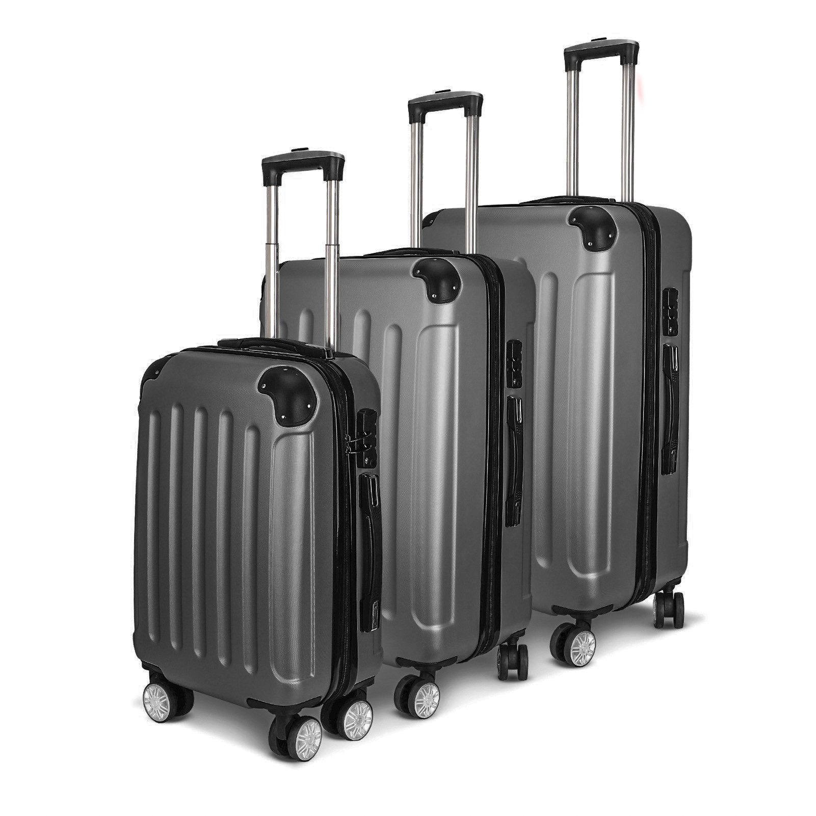 Henunem Kofferset Trolleyset Reisekoffer ABS Hartschalenkoffer mit Zahlenschloss, Hartschalen Rollkoffer,3 tlg,4 Rollen,ABS-Material, Dunkelgrau