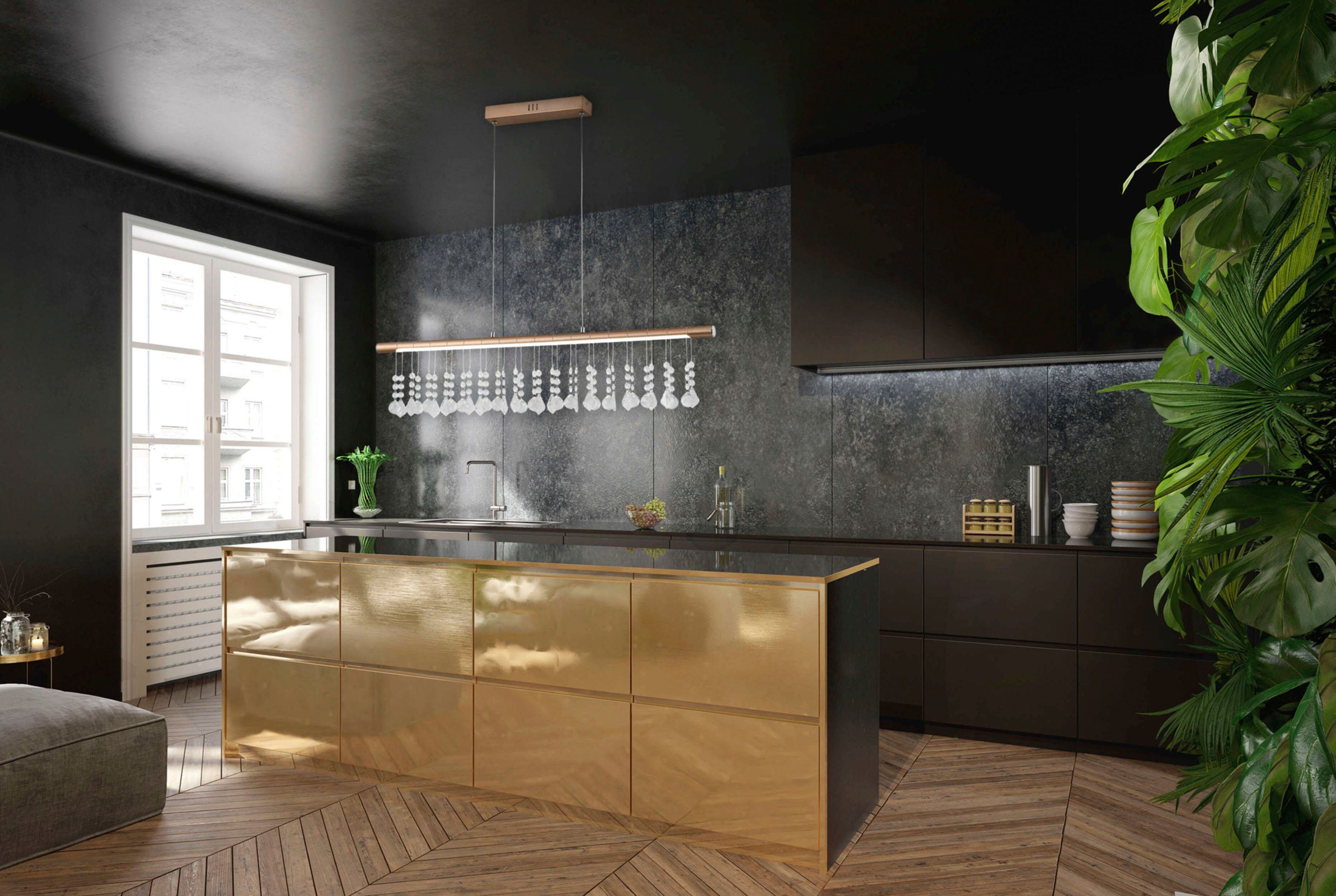 näve LED Pendelleuchte Nobilis, Dimmfunktion, LED fest integriert, Warmweiß, Hängeleuchte, dimmbar, warmweiß, L: 100cm, satin-nickel