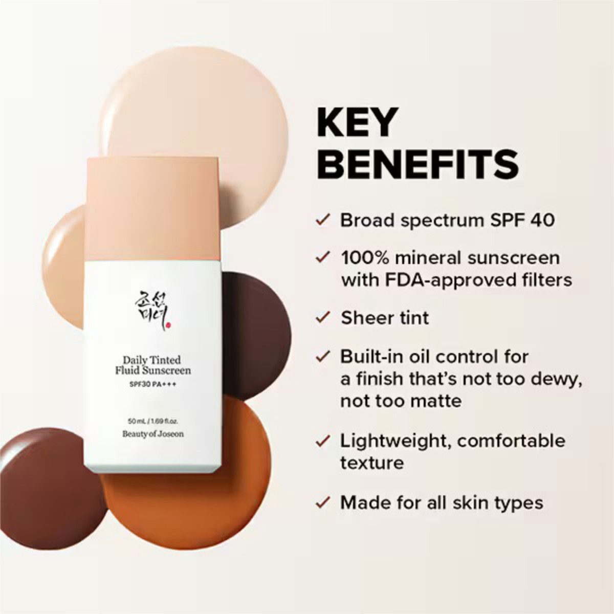 Beauty of Joseon BB-Creme Daily Tinted Fluid Sunscreen SPF 30 PA+++ 50 ml – getönter mineralischer Sonnenschutz mit Zinkoxid, Olivenlipiden & Artemisia, für alle Hauttypen, natürlich ebenmäßiger Teint ohne Weißeleffekt