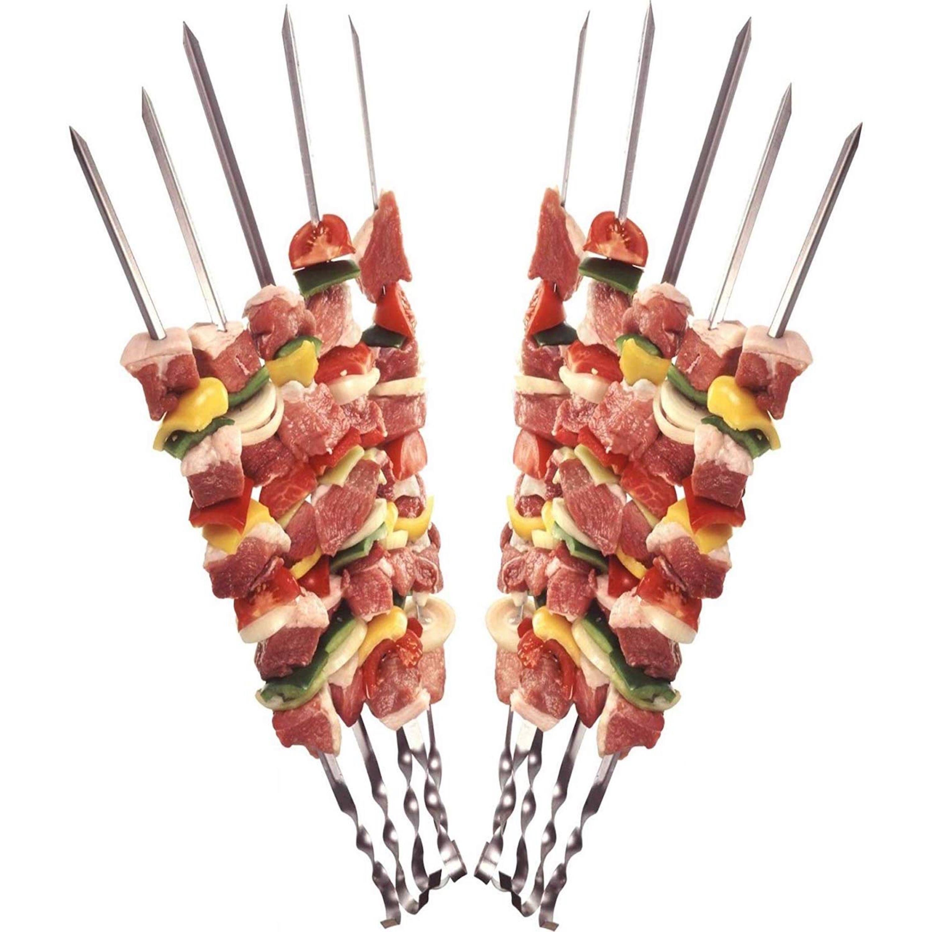 Praknu Grillspieß 12 Grillspieße Schaschlikspieße l 60cm (Set, 12-St., 12 Metallspieße aus Edelstahl rostfrei), aus Edelstahl 60cm, Fleischspieße für BBQ & Grill, Kebab Spieße, Schampura für Mangal