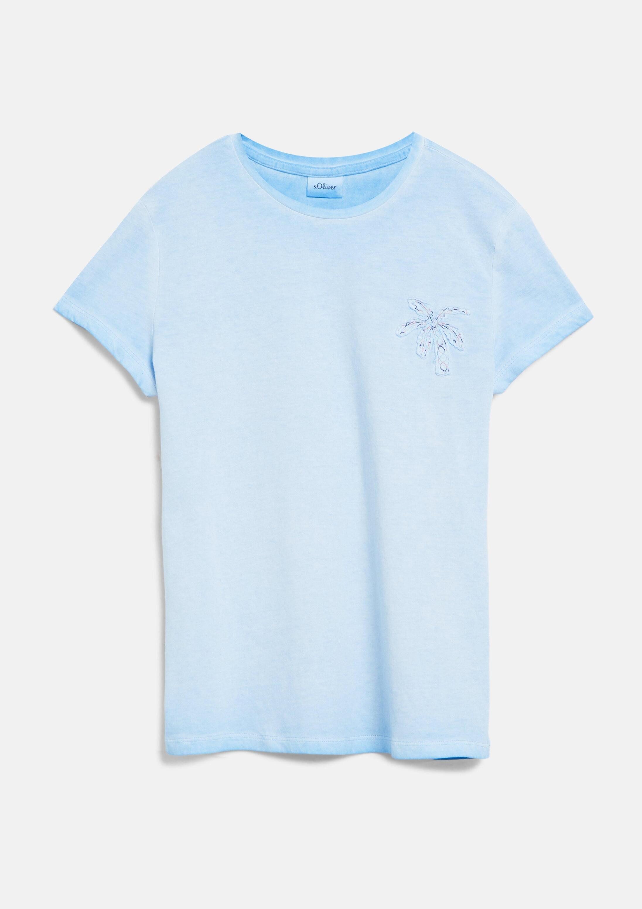 s.Oliver Kurzarmshirt T-Shirt Loose Fit T-Shirt mit Applikation und Wascheffekt