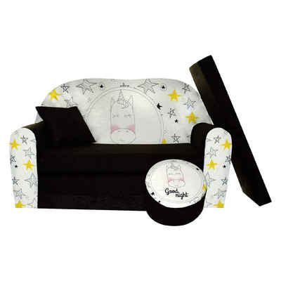 FORTISLINE Kindersitzgruppe Kindersofa Kindercouch Aufklappen Bettfunktion + Hocker W319