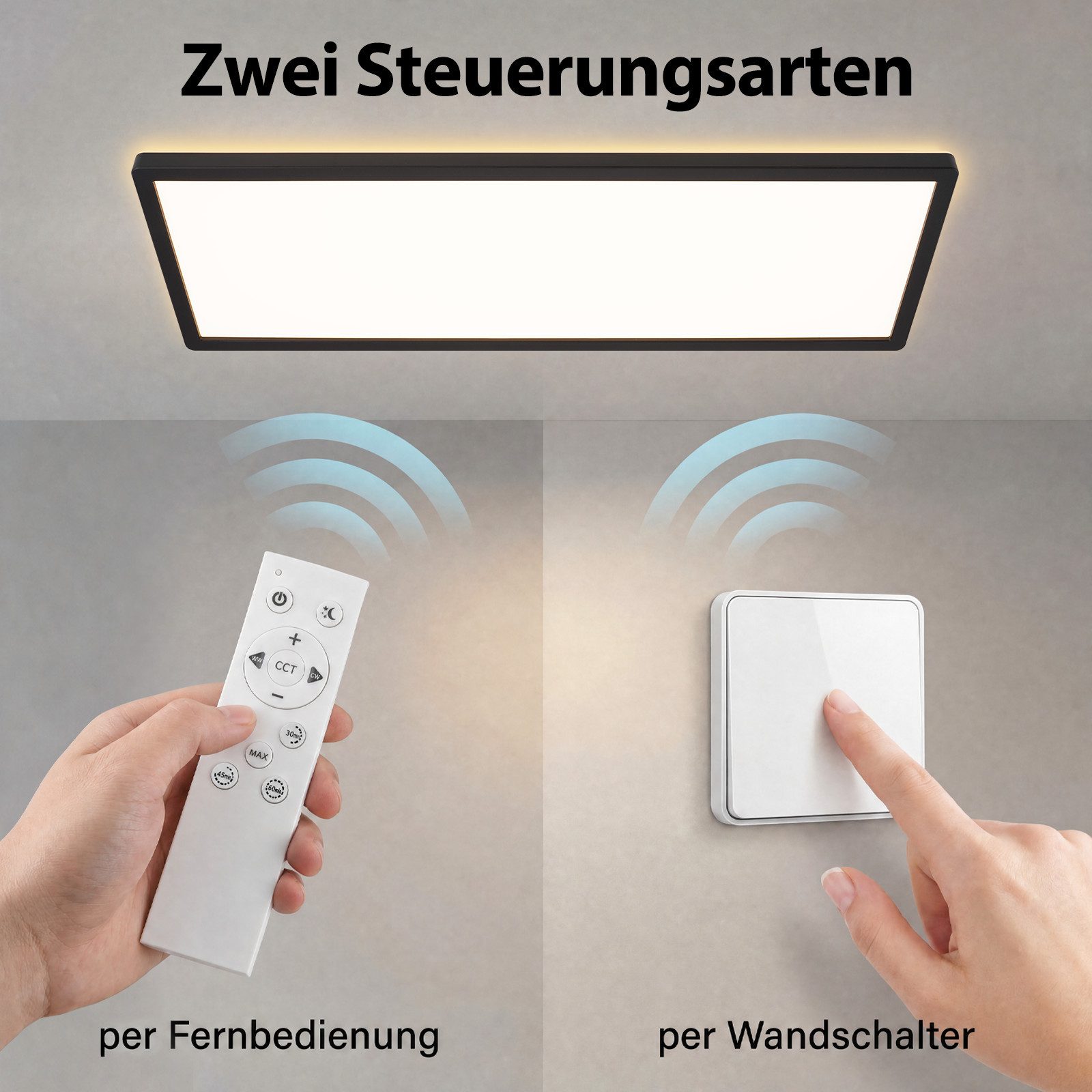 Nettlife LED Panel Schwarz/weiß 58x20 cm RGB dimmbar Deckenpanel Bürolampe 22W, LED fest integriert, Warmweiß Neutralweiß Kaltweiß, für Werkstatt, Flur, Küche, Wohnzimmer