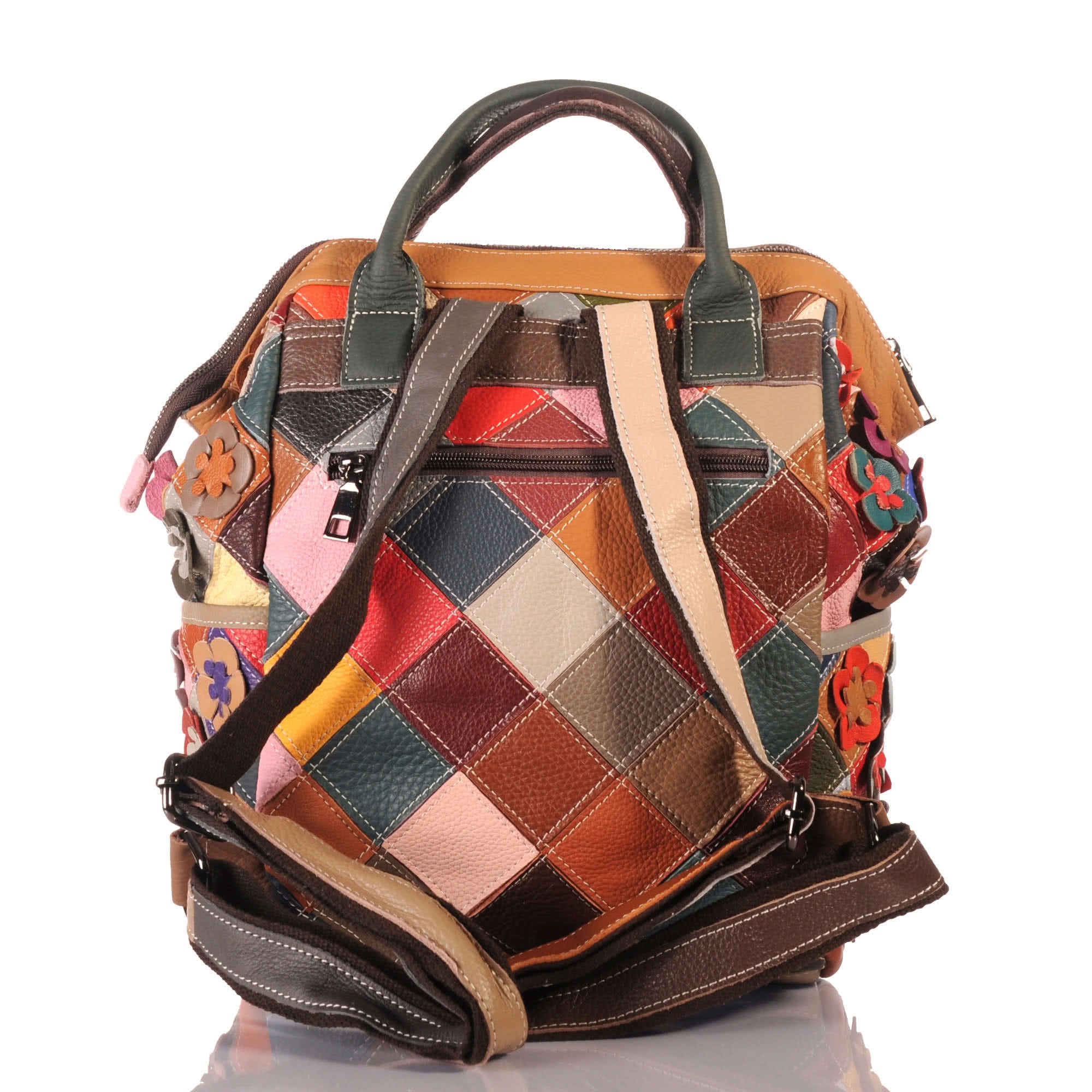 KMISSO Henkeltasche Handgefertigter City Backpack Pachwork Rucksack Blumen Leder bunt 3067 (1-tlg), im eleganten Look